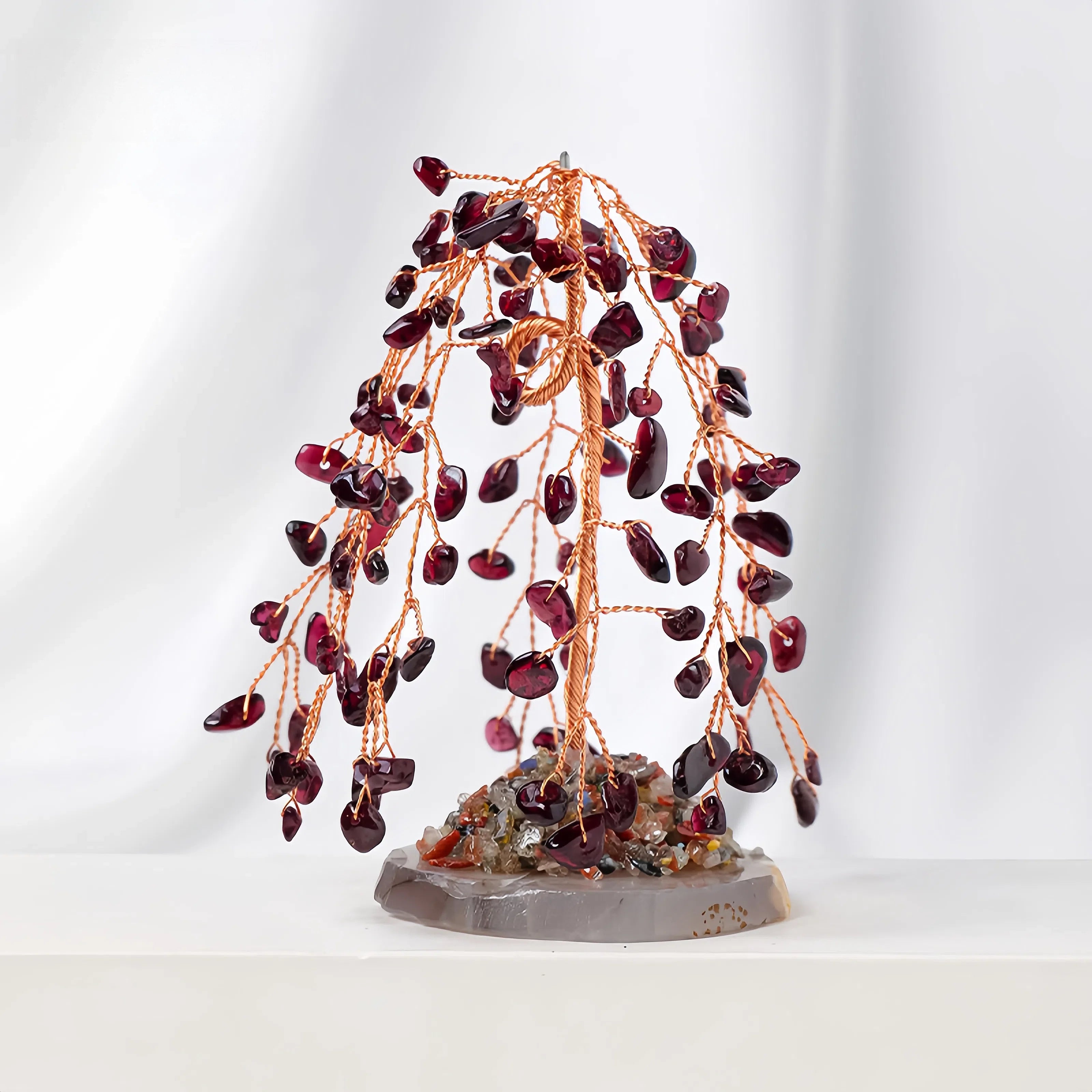 Deep Red Garnet Crystal Energy Tree with Mineral Base
