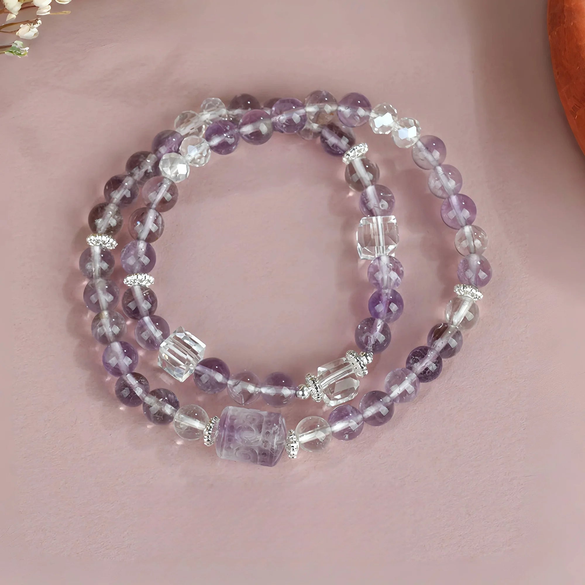 Double Helix Amethyst & Crystal Bracelet
