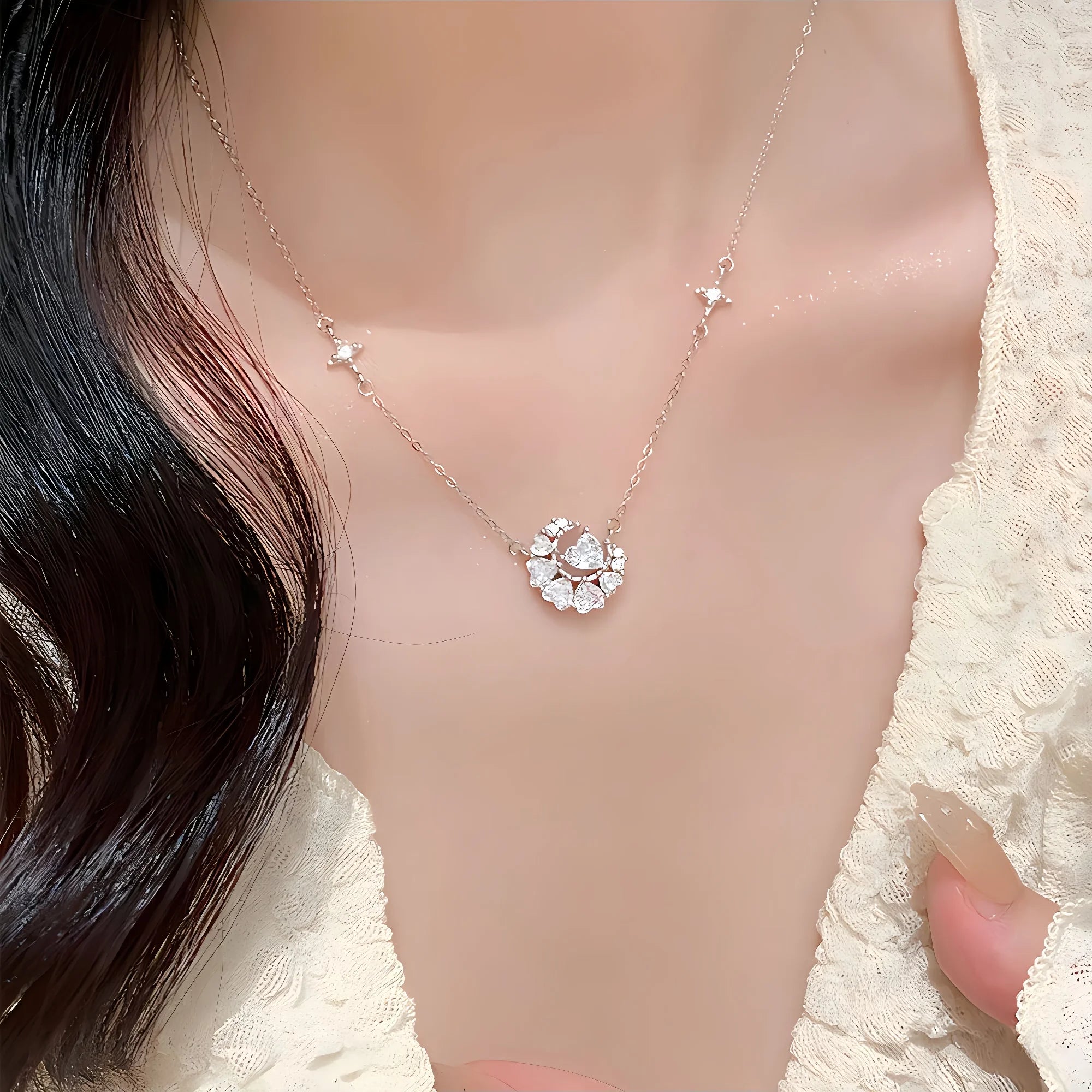 Dreamy Moon Heart Moissanite Necklace