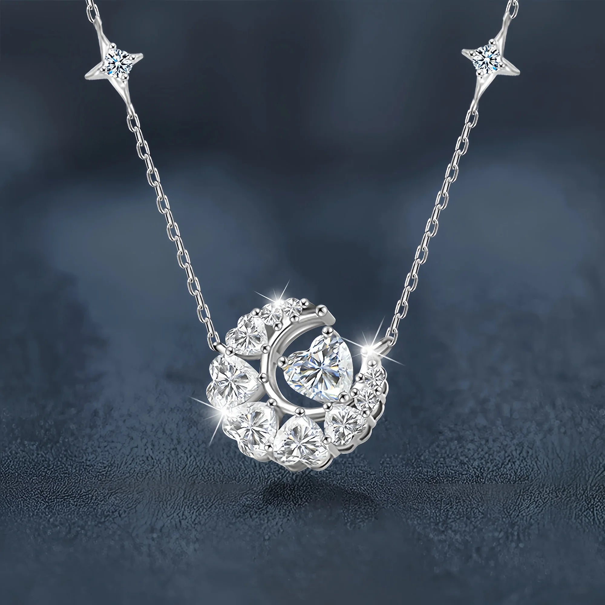 Dreamy Moon Heart Moissanite Necklace