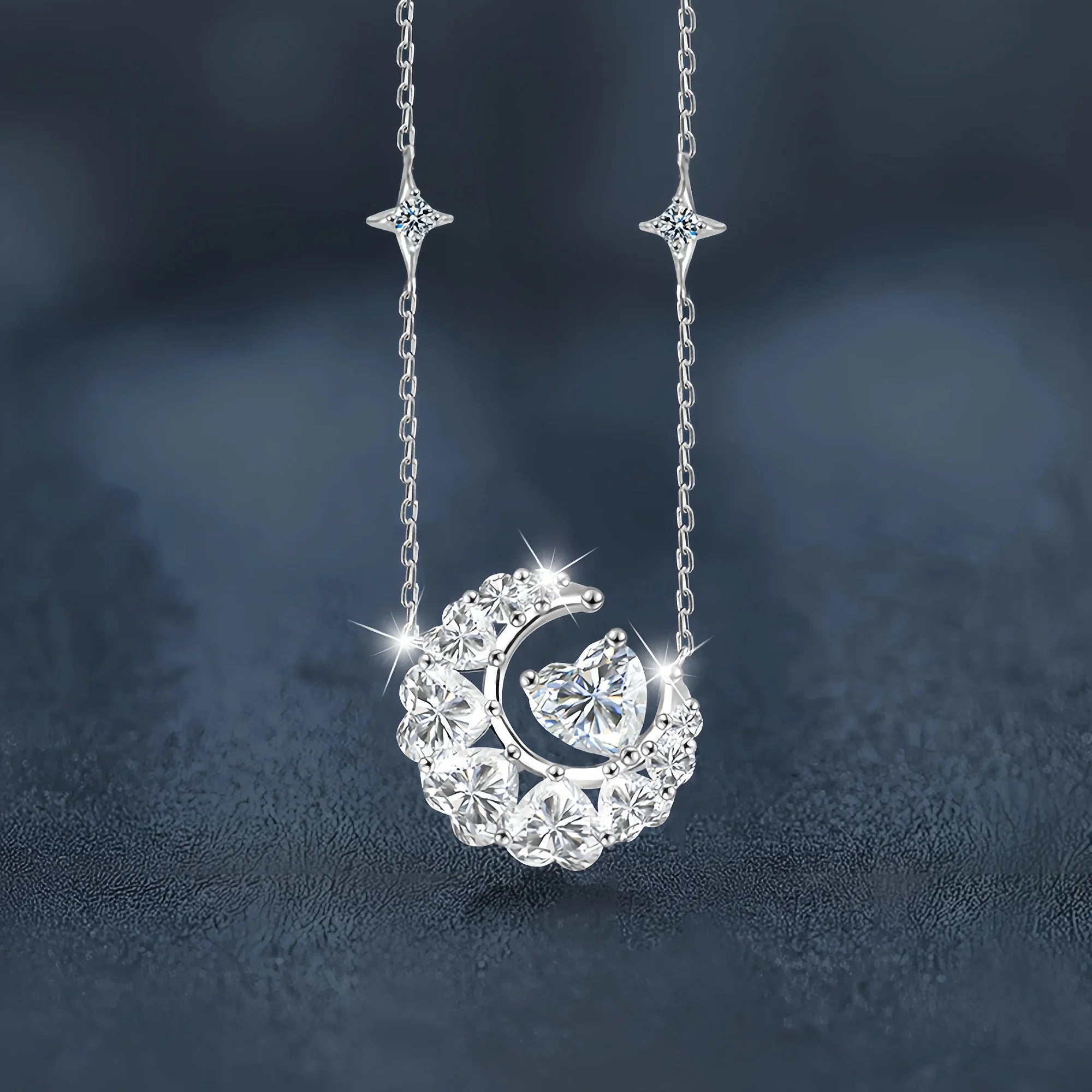 Dreamy Moon Heart Moissanite Necklace