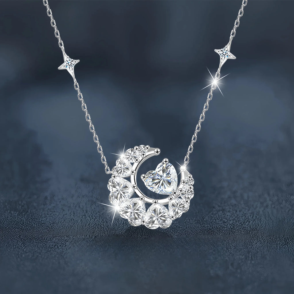 Dreamy Moon Heart Moissanite Necklace