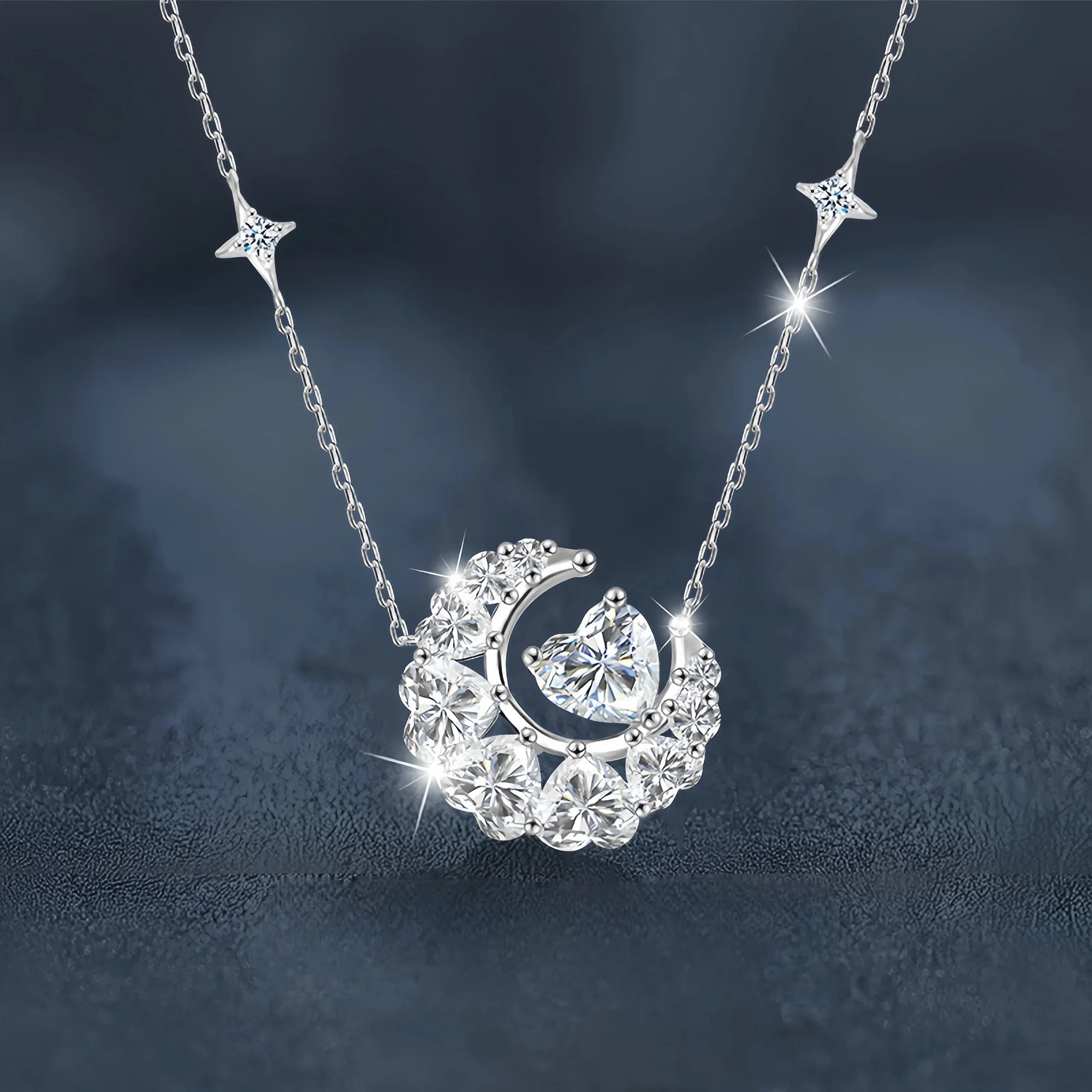 Dreamy Moon Heart Moissanite Necklace