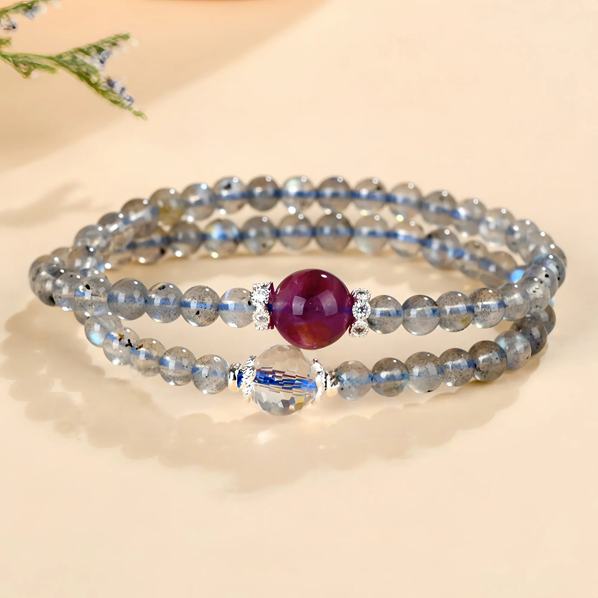 Dual Circle Labradorite & Fluorite Bracelet