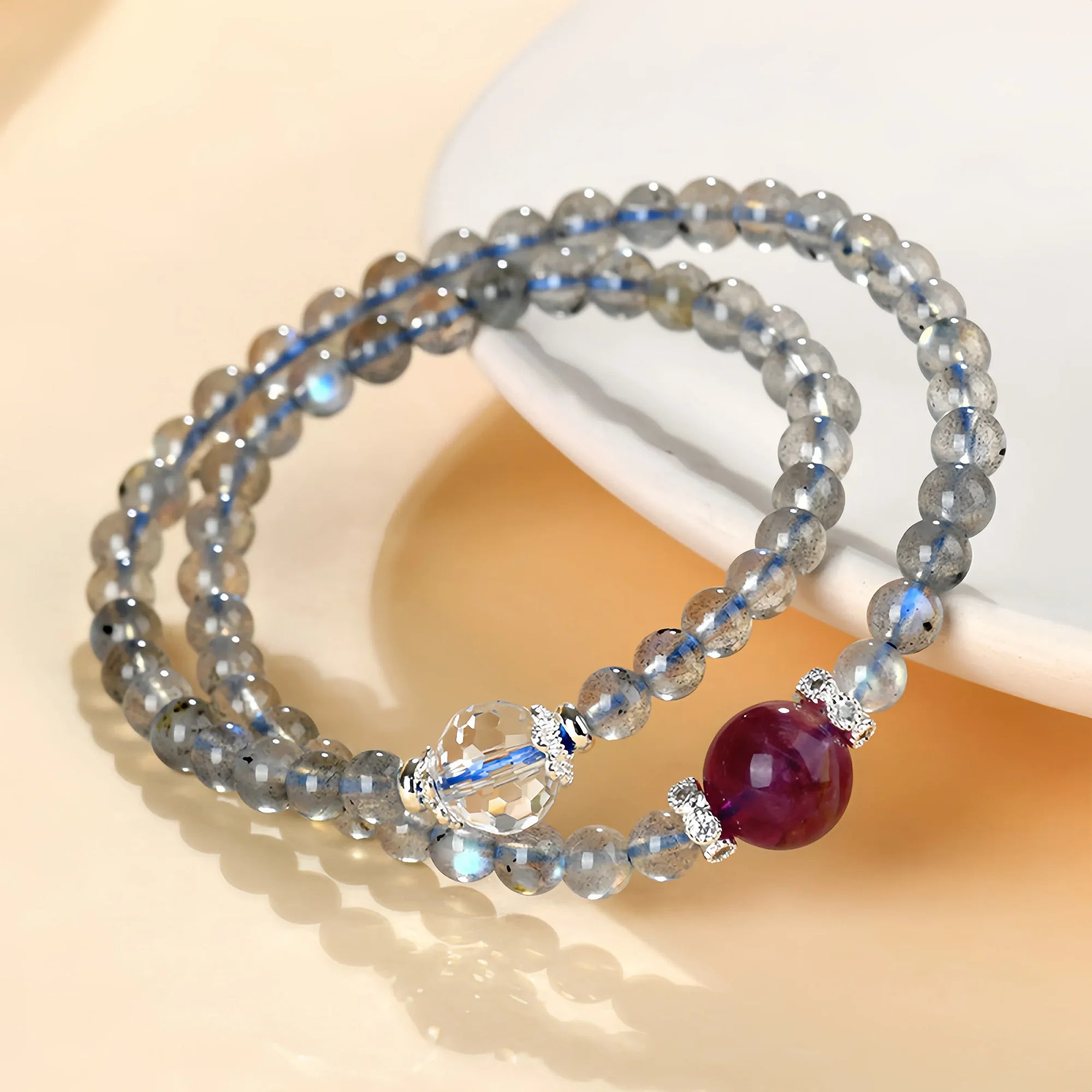 Dual Circle Labradorite & Fluorite Bracelet