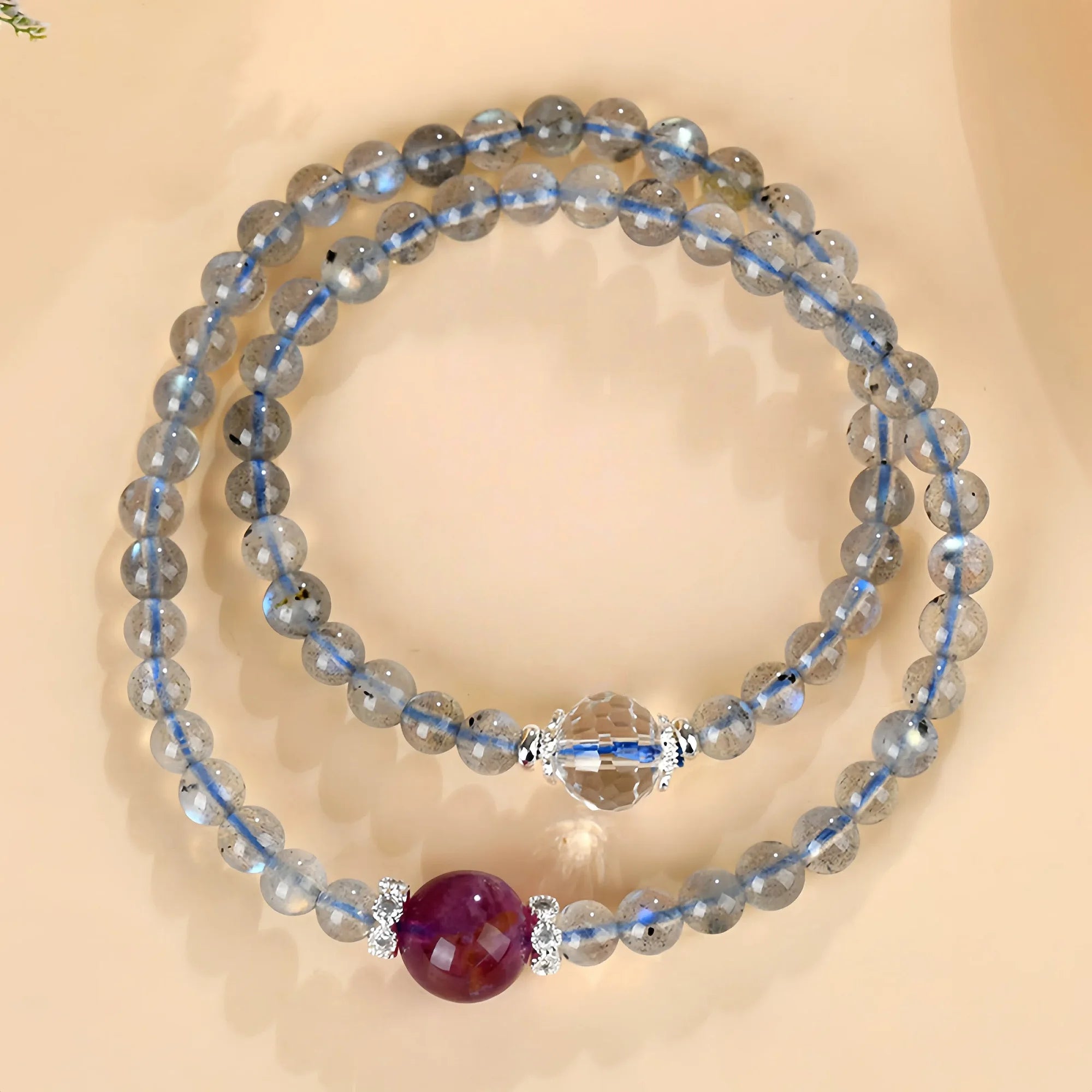 Dual Circle Labradorite & Fluorite Bracelet