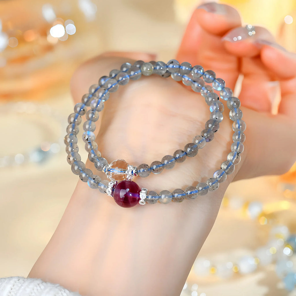 Dual Circle Labradorite & Fluorite Bracelet
