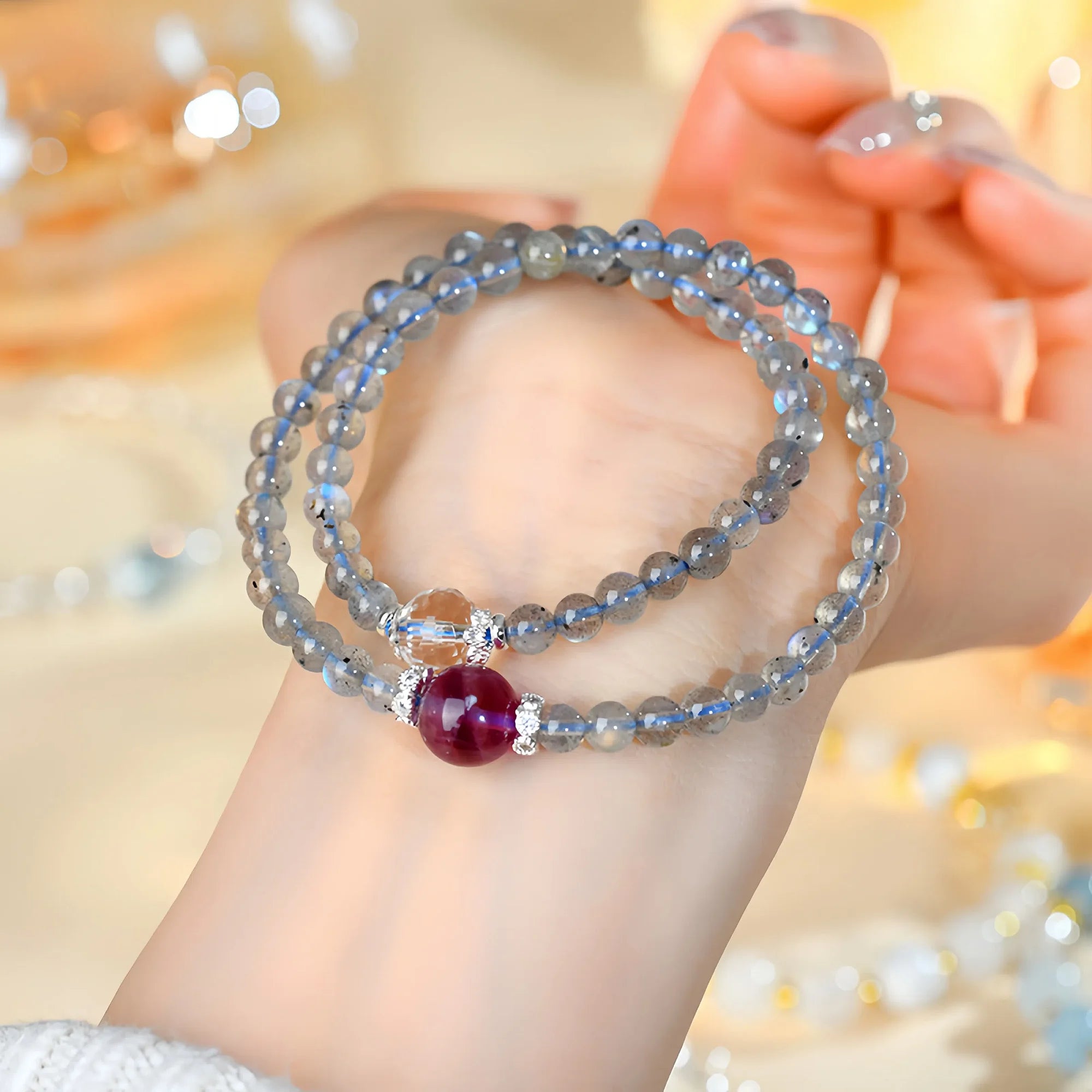 Dual Circle Labradorite & Fluorite Bracelet
