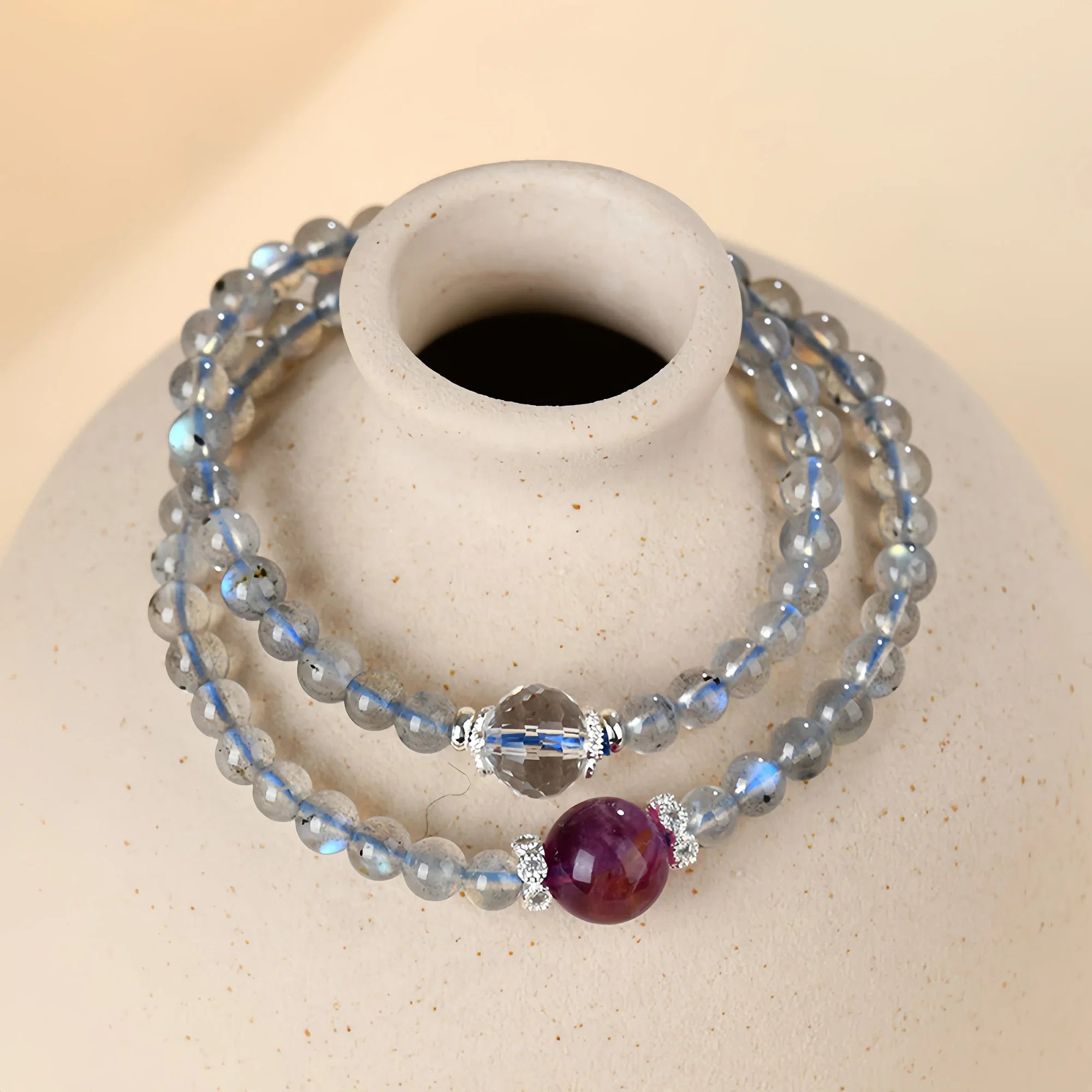 Dual Circle Labradorite & Fluorite Bracelet