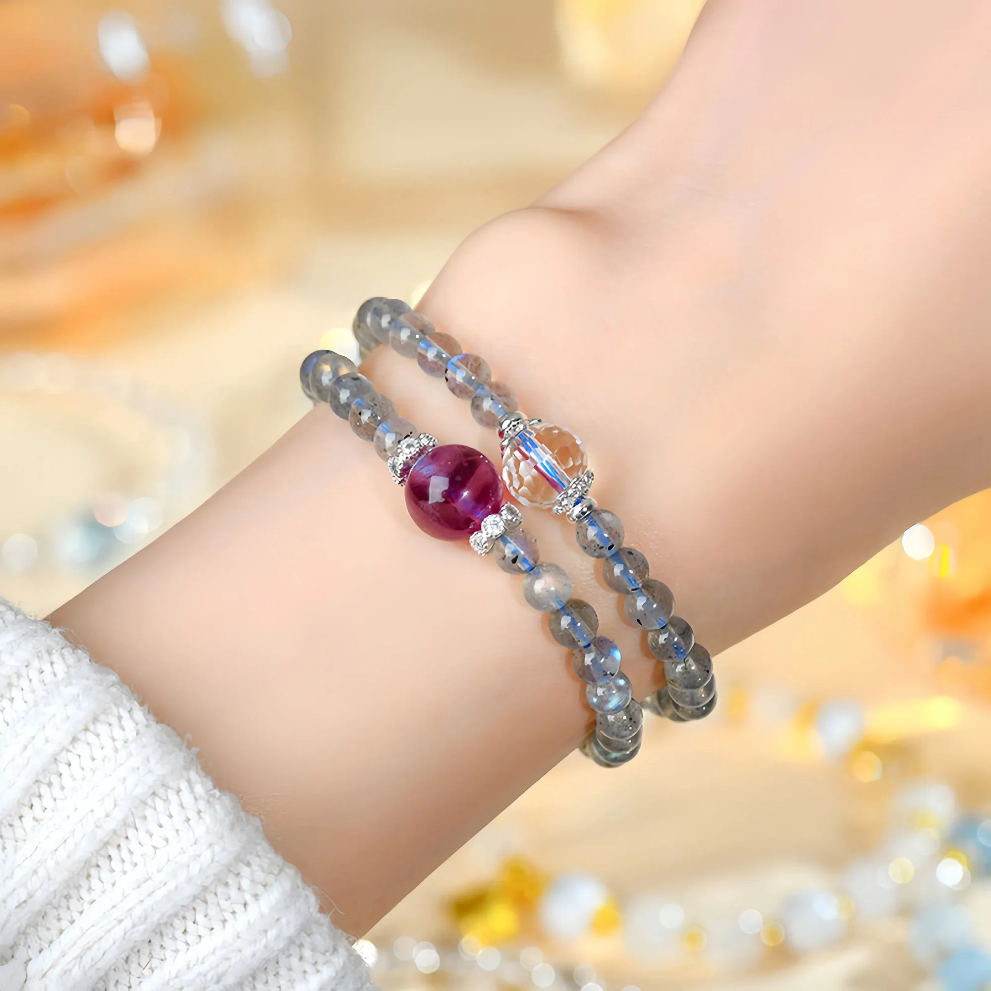 Dual Circle Labradorite & Fluorite Bracelet