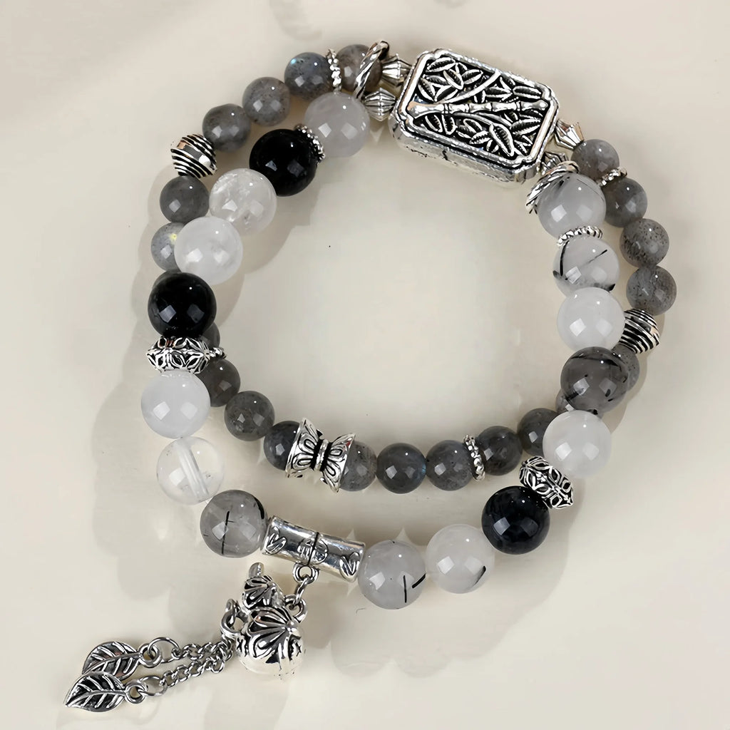 Dual Layer Labradorite & Black Rutilated Quartz Bracelet