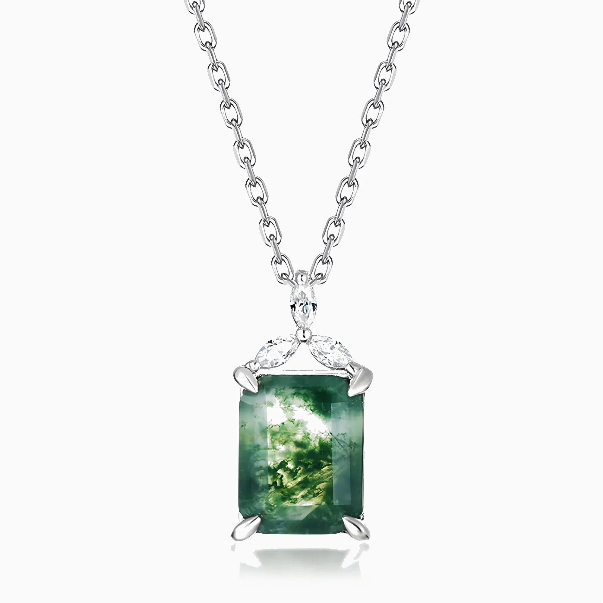 Emerald Cut Moss Agate Guardian Pendant