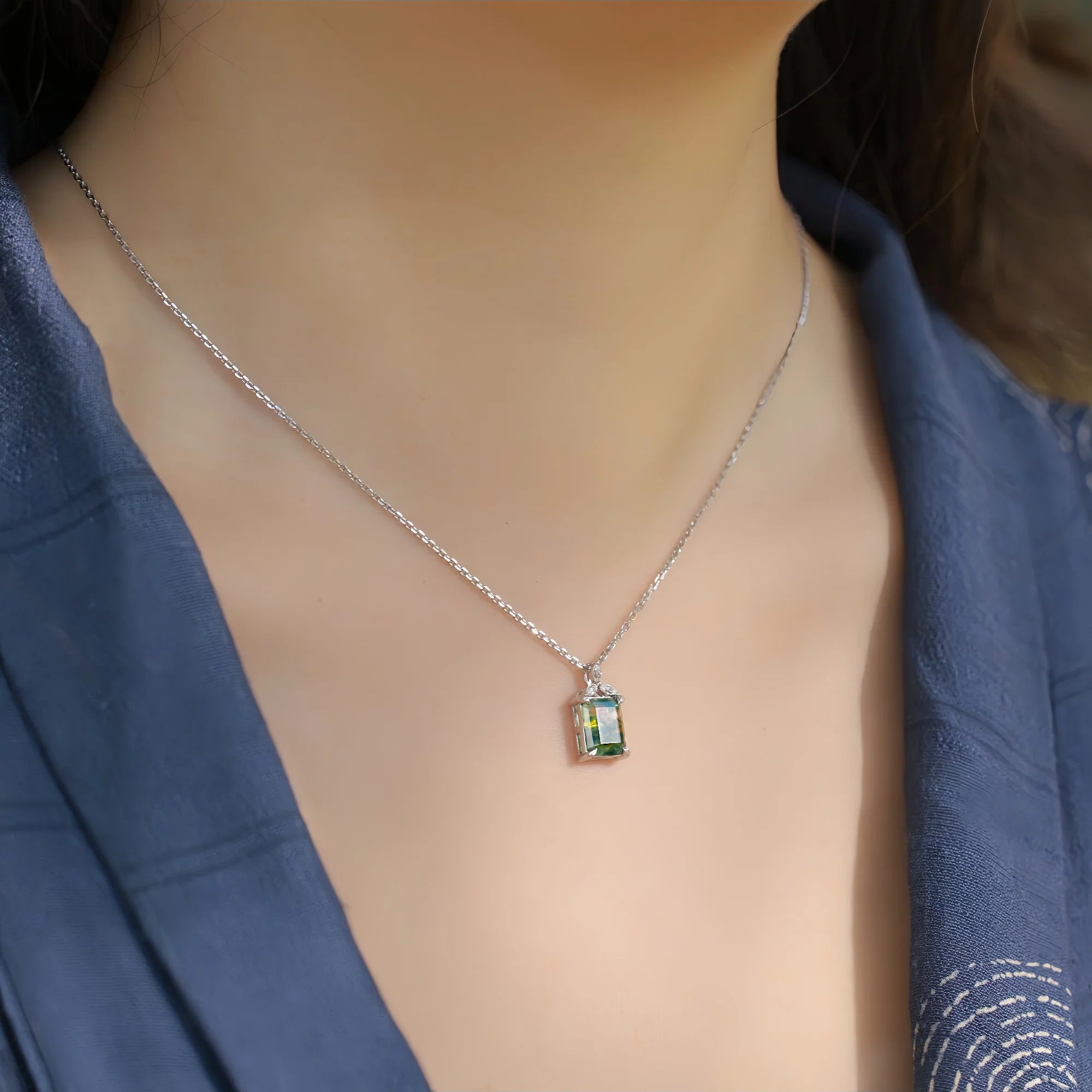 Emerald Cut Moss Agate Guardian Pendant