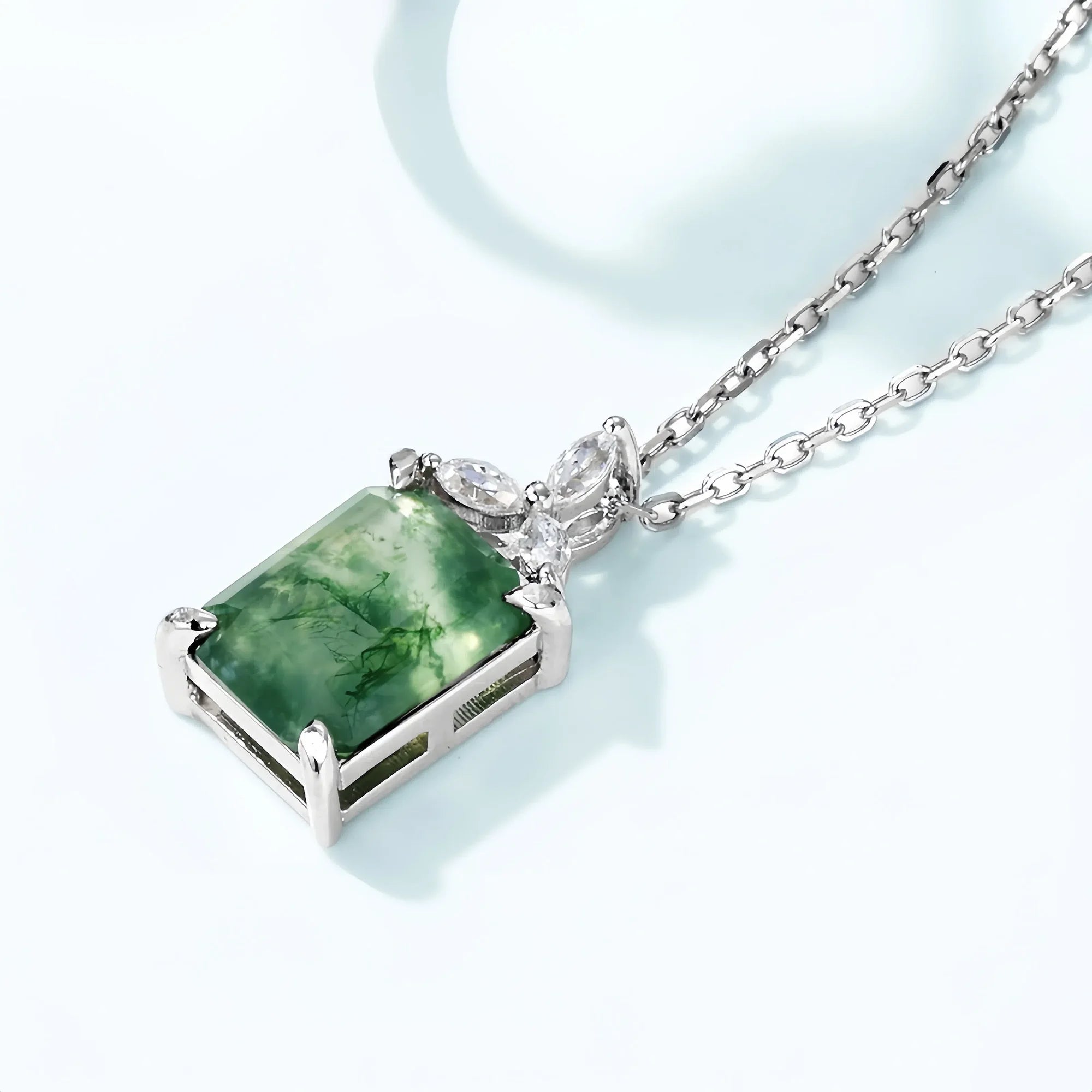 Emerald Cut Moss Agate Guardian Pendant