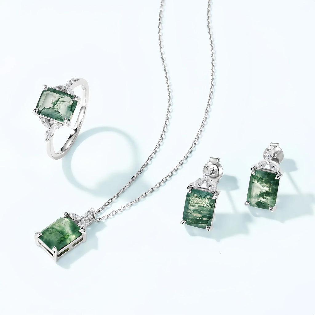 Emerald Cut Moss Agate Guardian Pendant