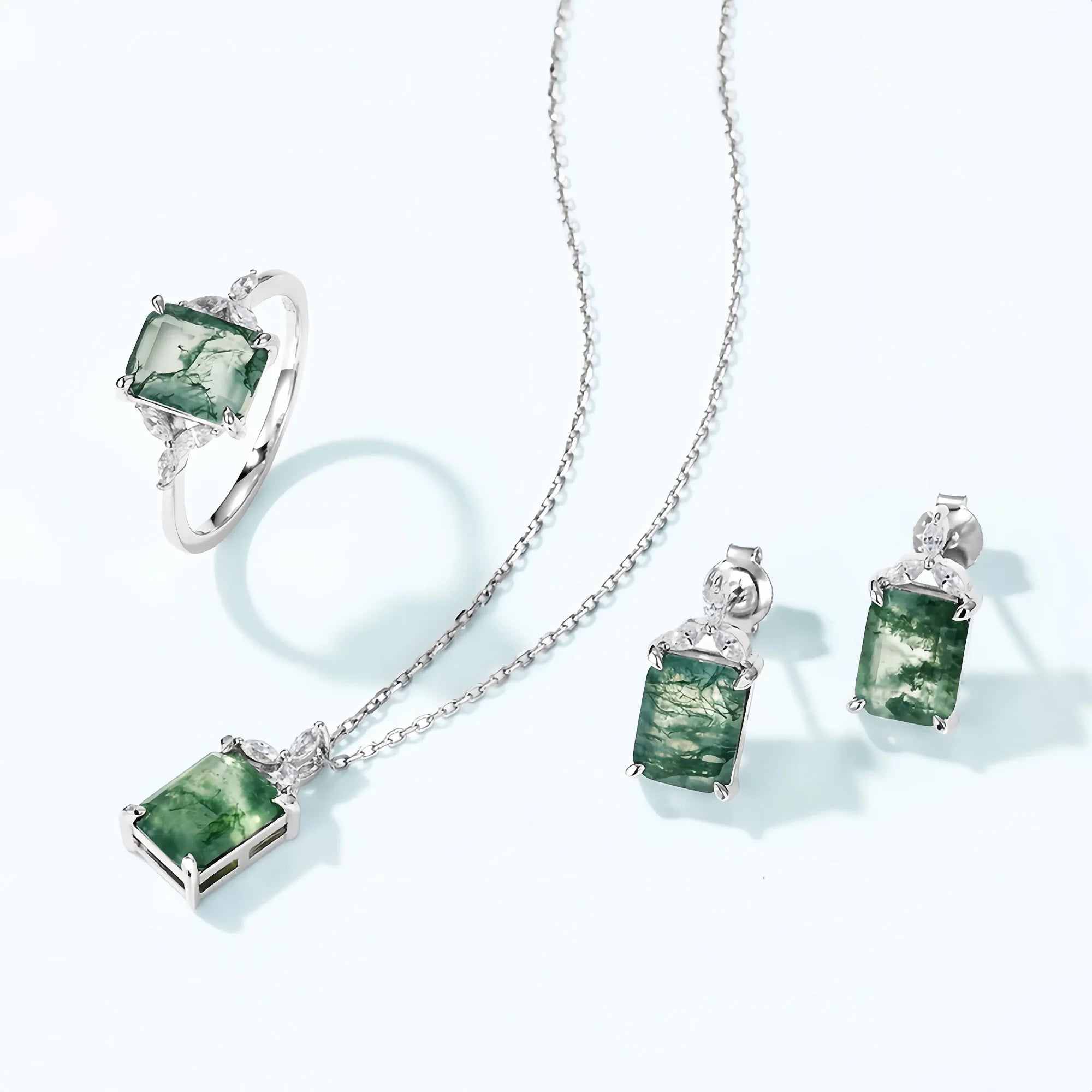 Emerald Cut Moss Agate Guardian Pendant