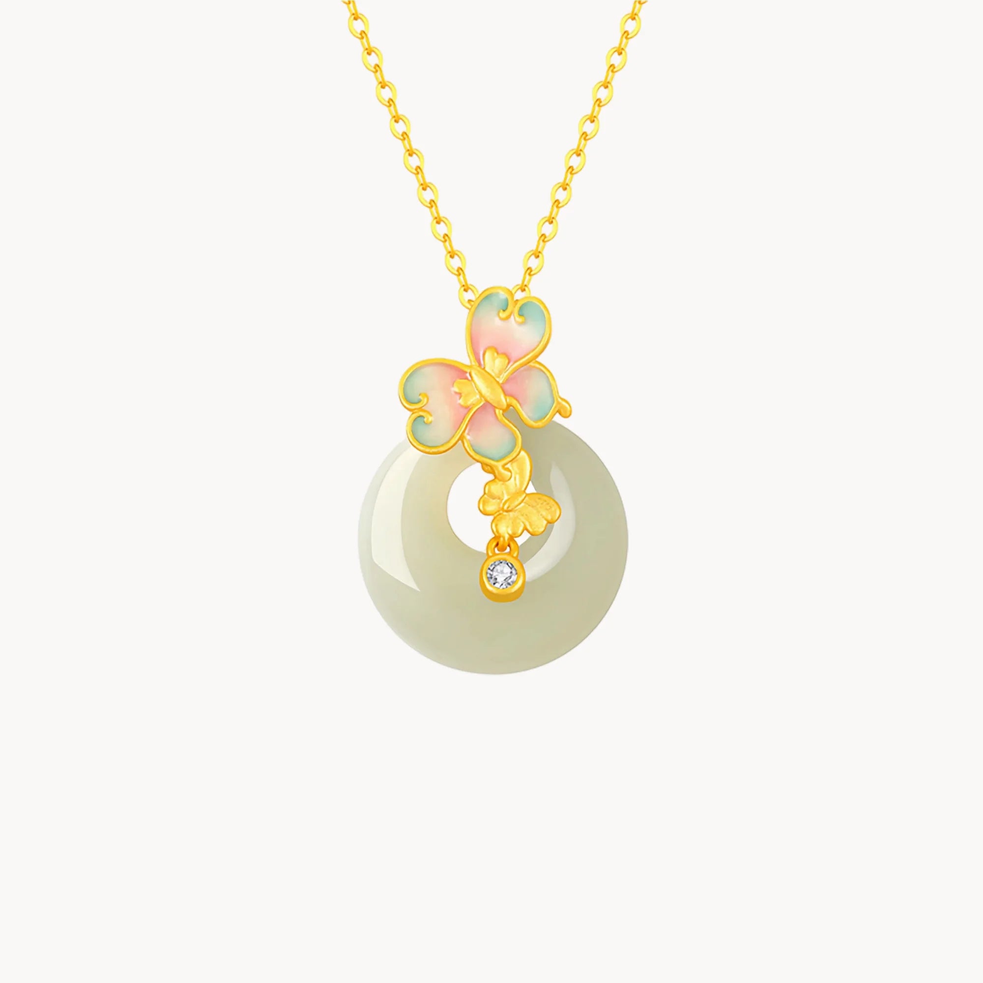 Enamel Butterfly & Hetian Jade Necklace