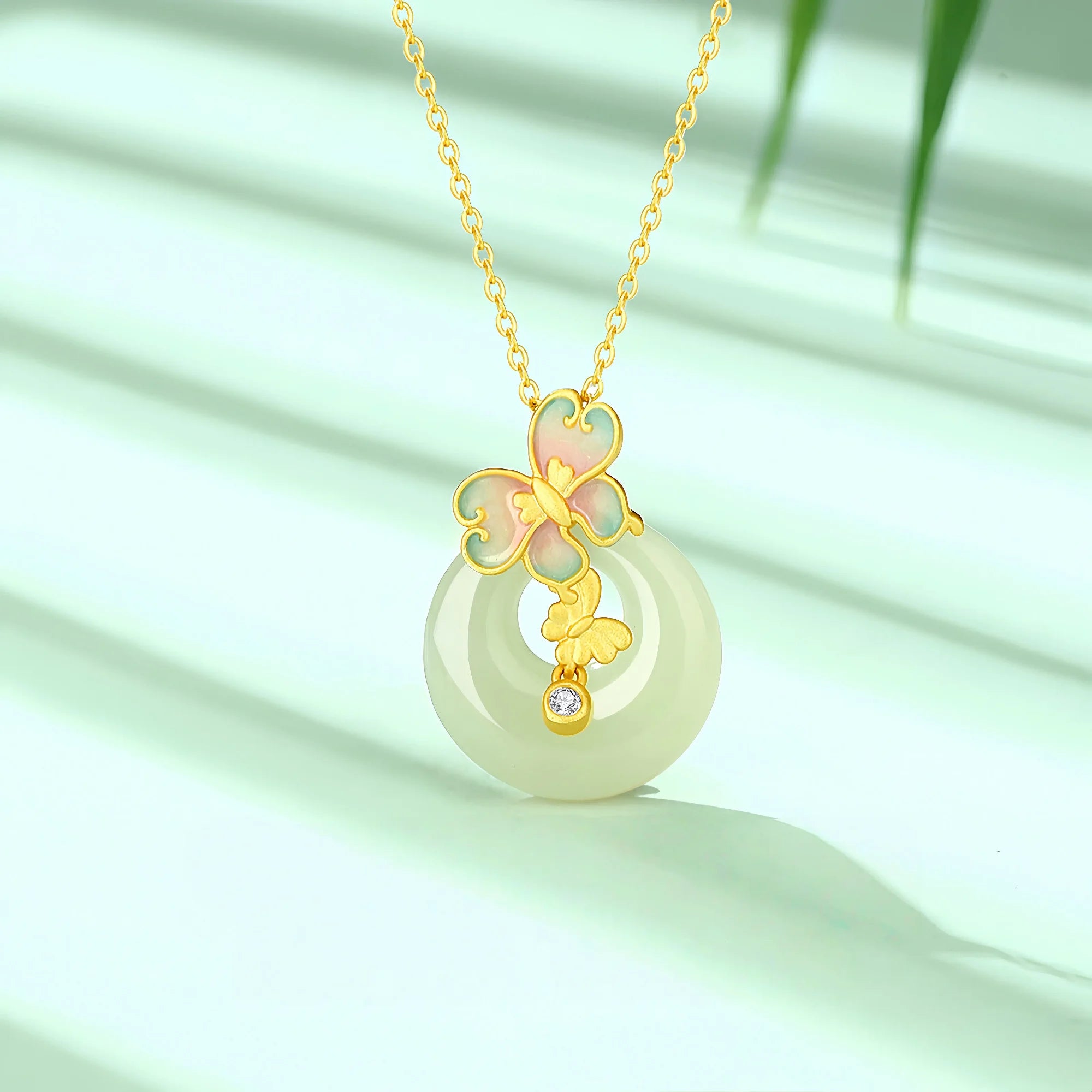 Enamel Butterfly & Hetian Jade Necklace