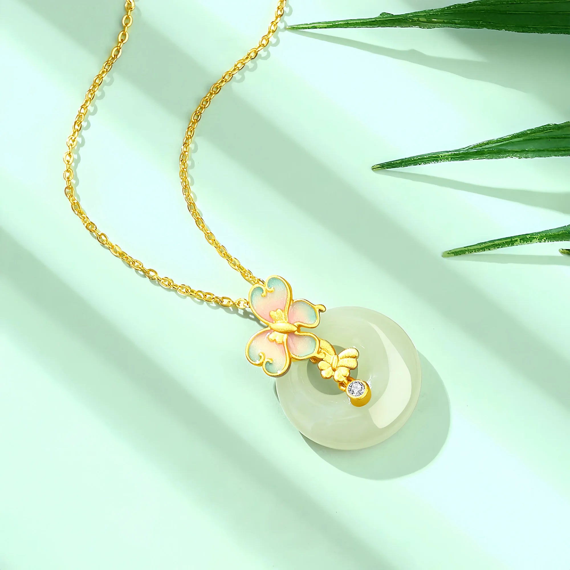 Enamel Butterfly & Hetian Jade Necklace
