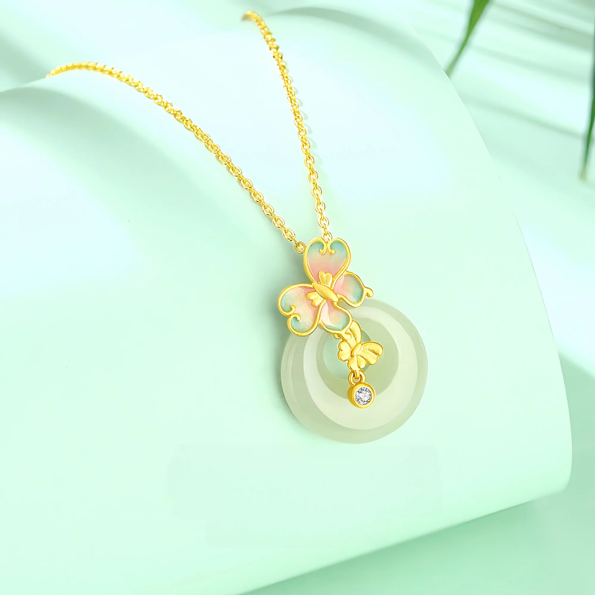 Enamel Butterfly & Hetian Jade Necklace