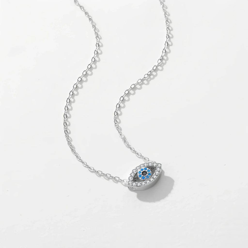 Evil Eye Clavicle Necklace Pendant in Sterling Silver