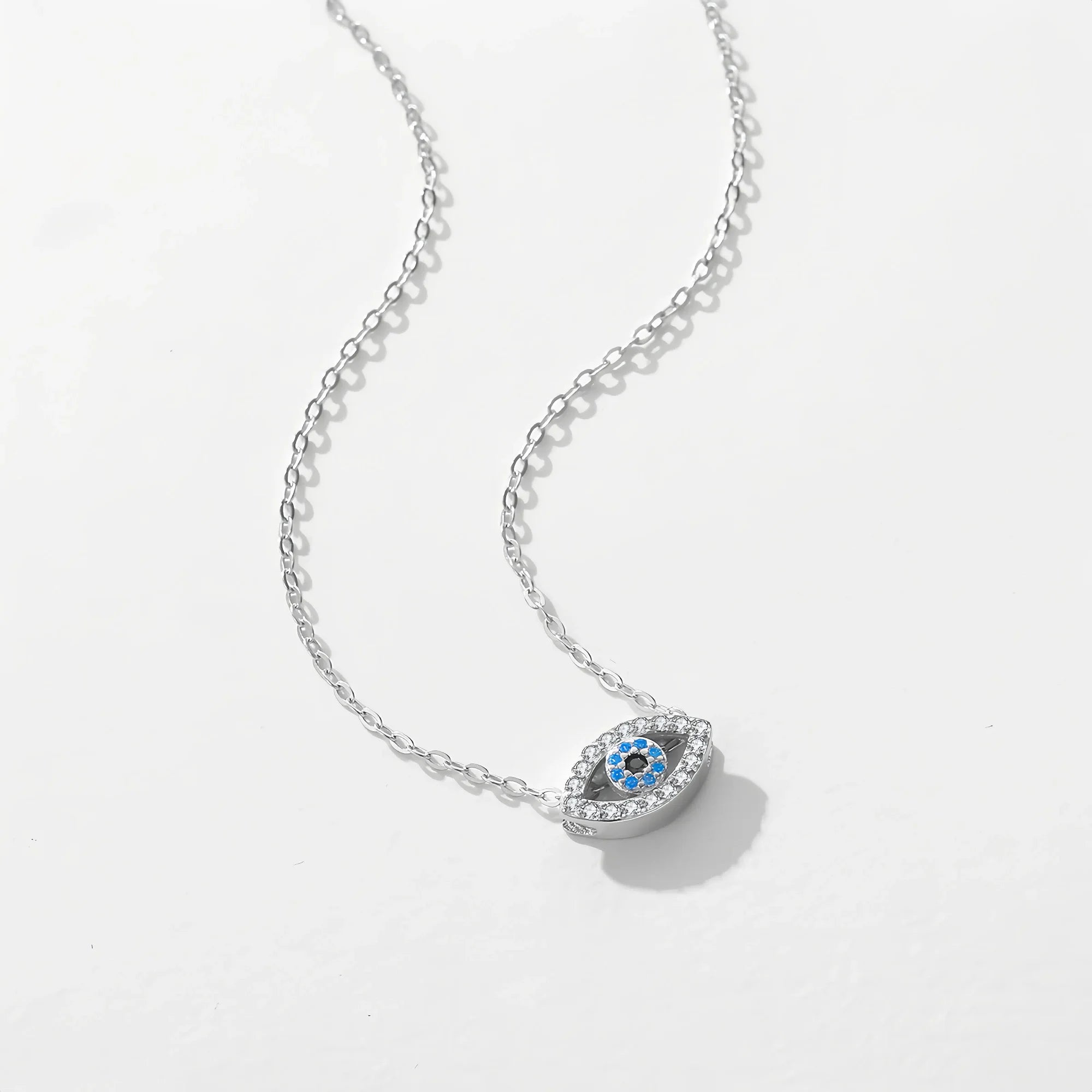 Evil Eye Clavicle Necklace Pendant in Sterling Silver