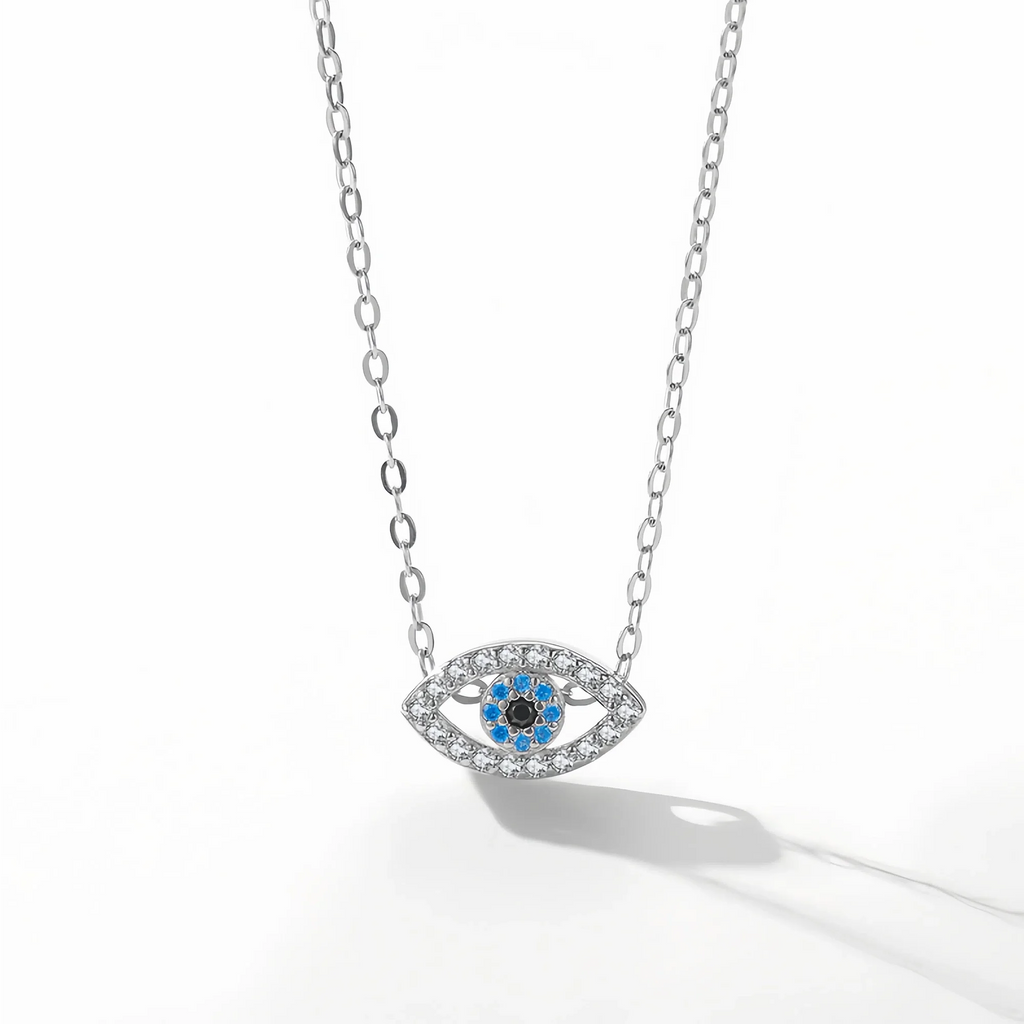 Evil Eye Clavicle Necklace Pendant in Sterling Silver
