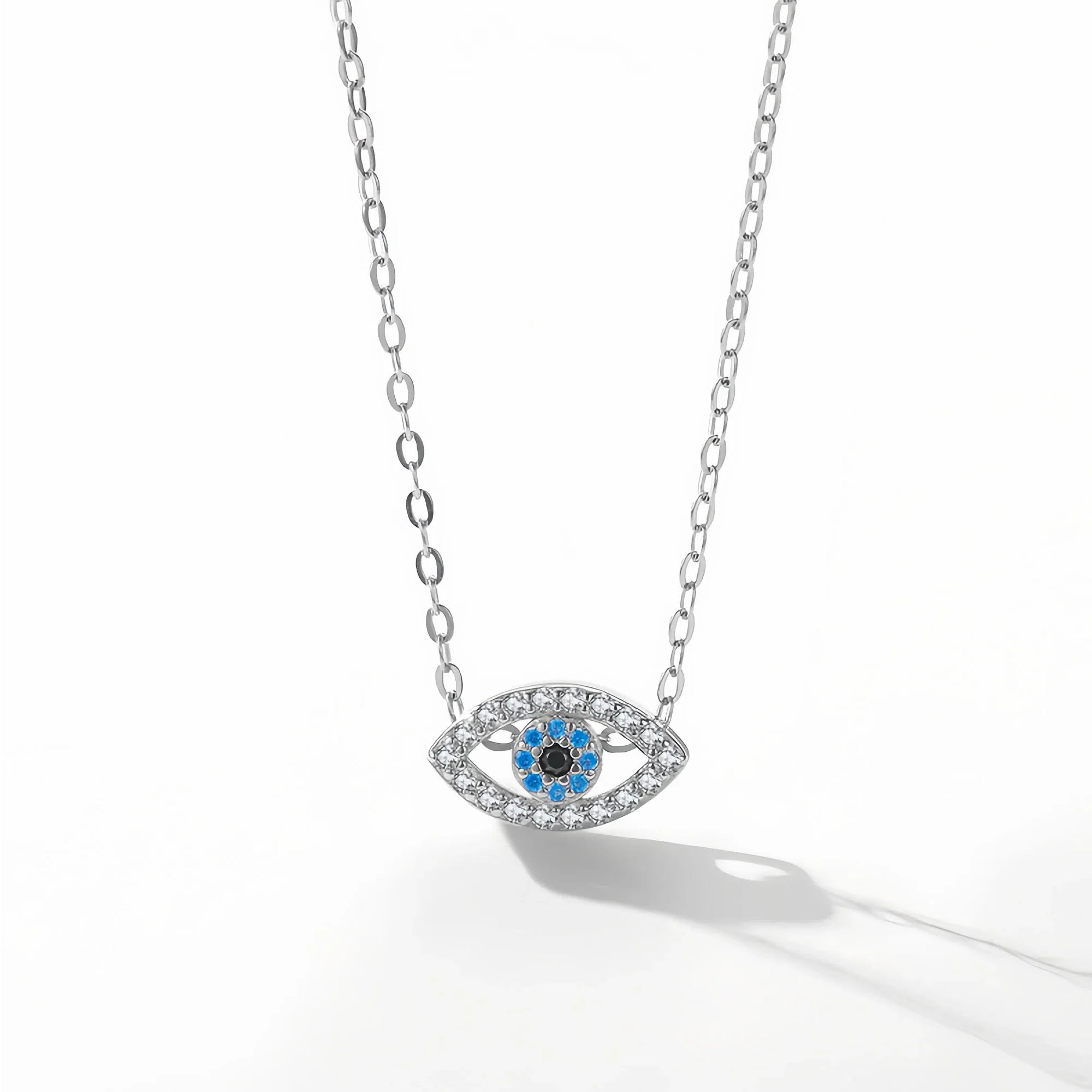 Evil Eye Clavicle Necklace Pendant in Sterling Silver