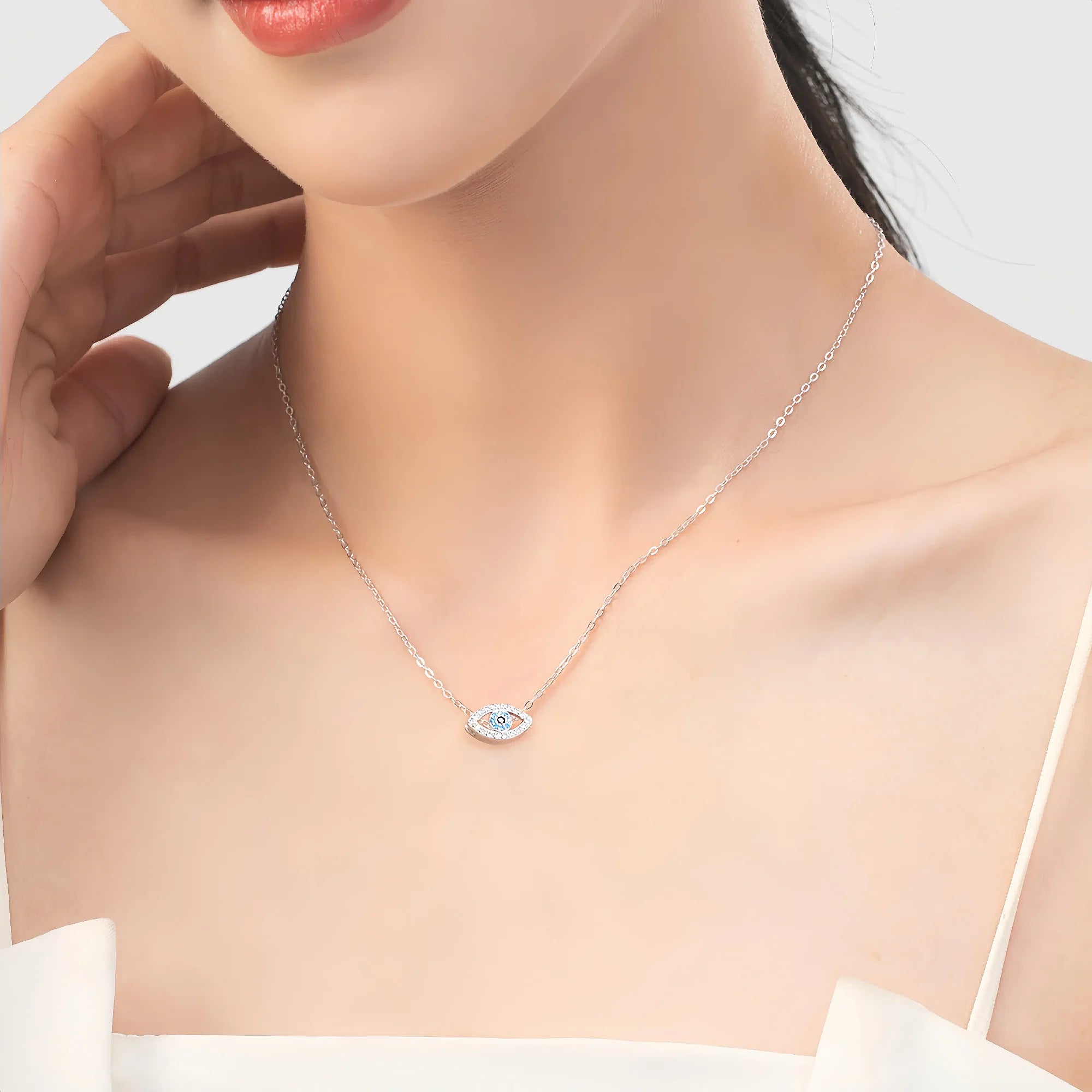 Evil Eye Clavicle Necklace Pendant in Sterling Silver