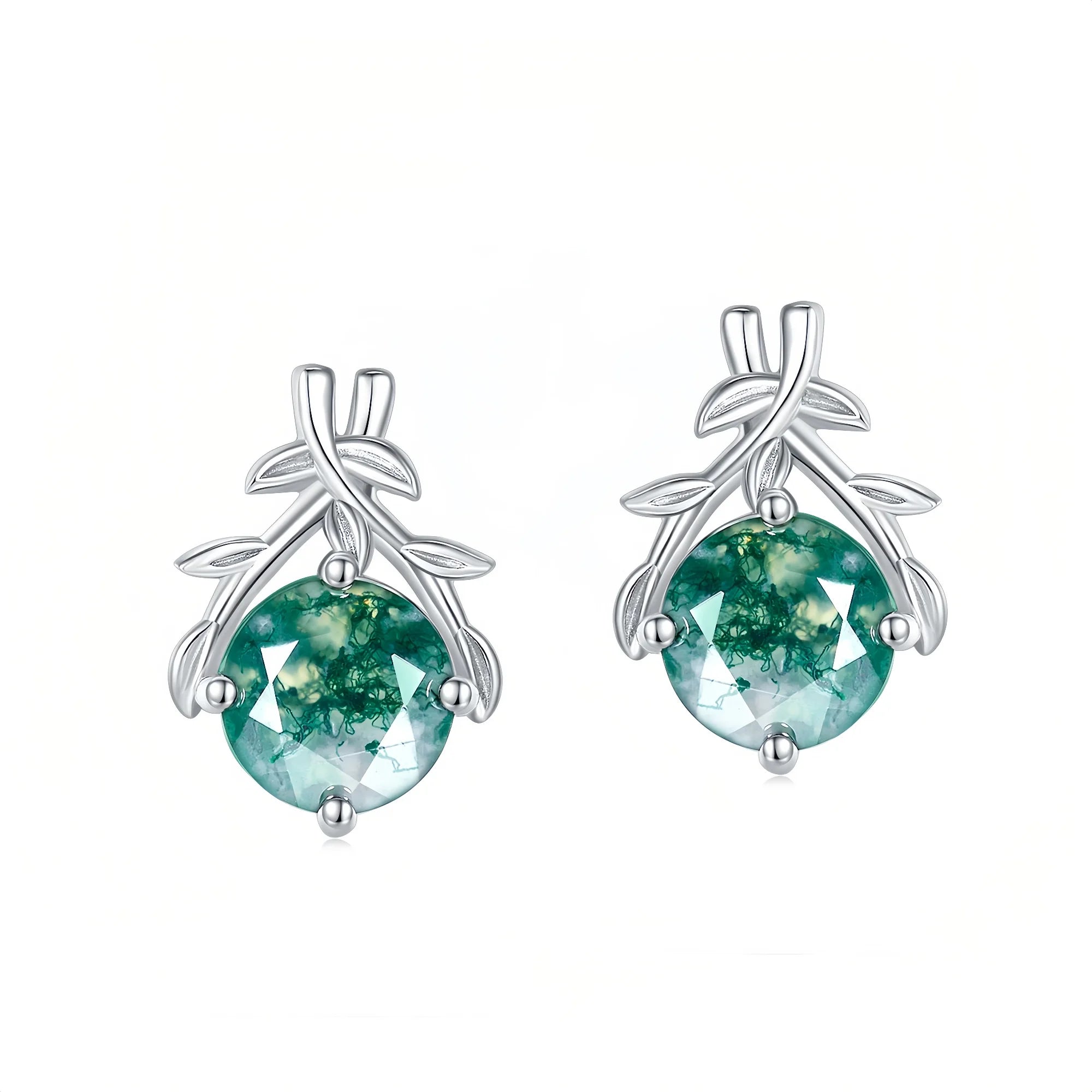 Forest Branch Moss Agate Stud Earrings