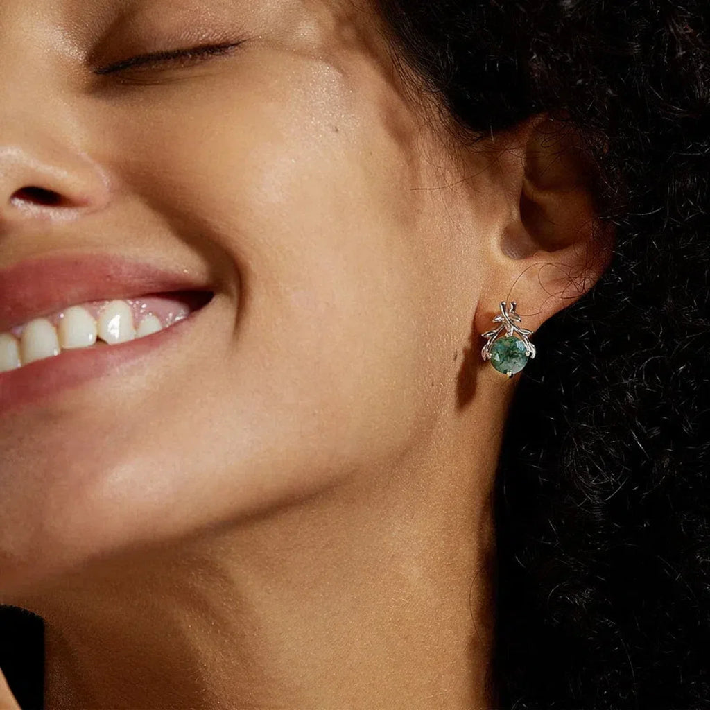 Forest Branch Moss Agate Stud Earrings