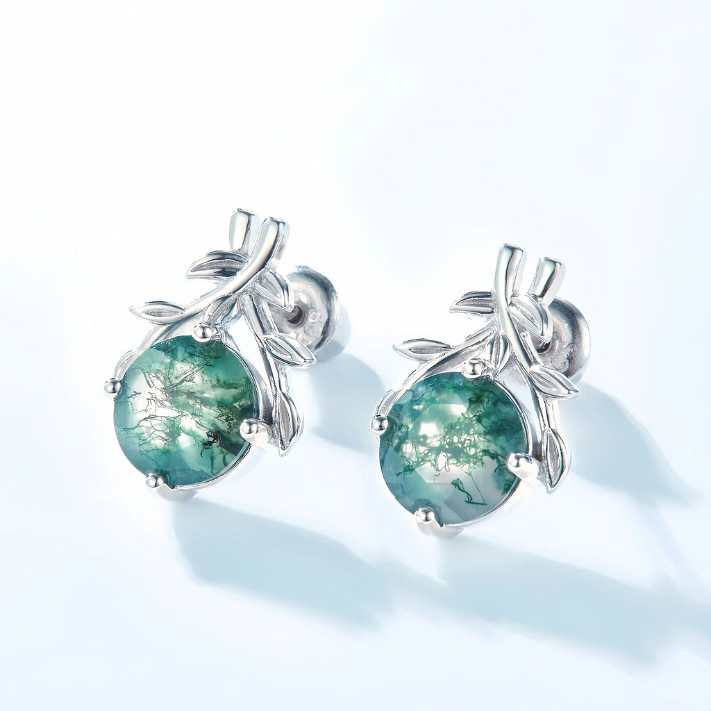 Forest Branch Moss Agate Stud Earrings