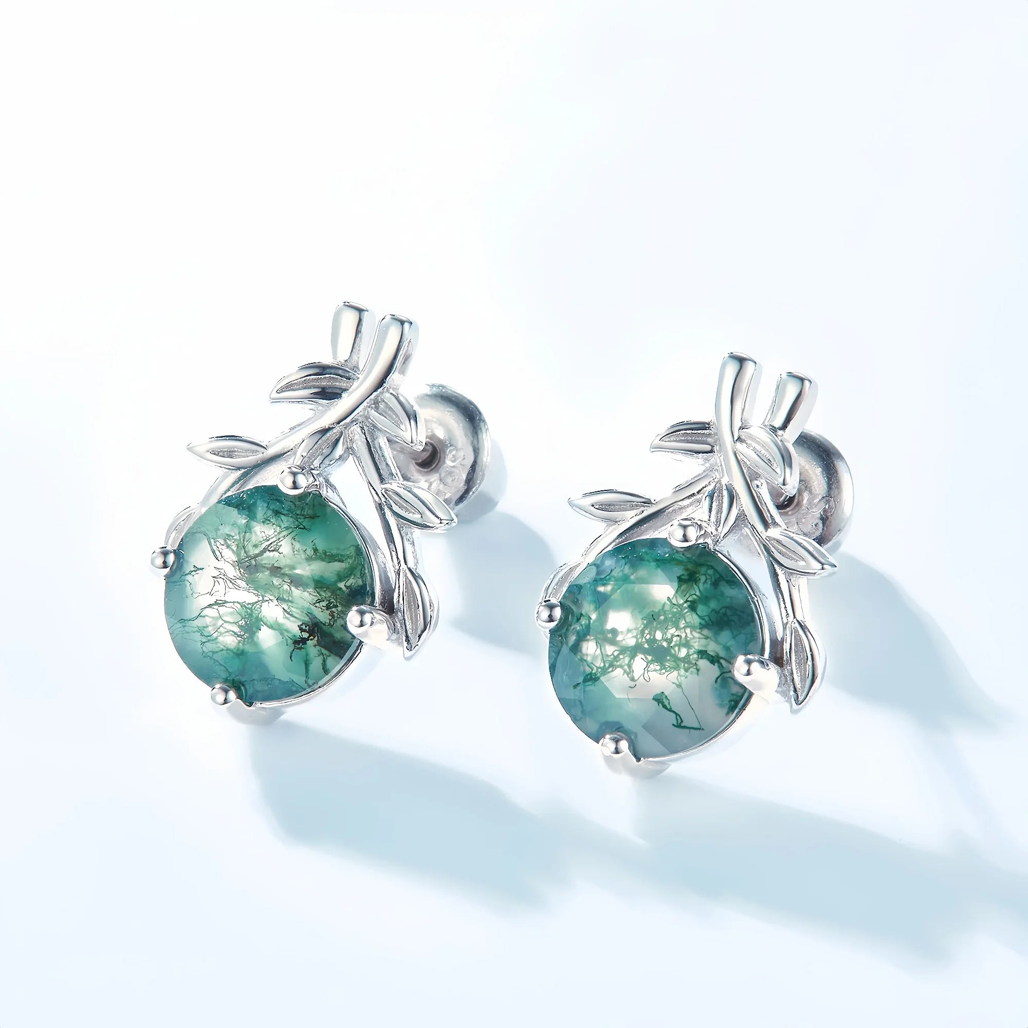 Forest Branch Moss Agate Stud Earrings