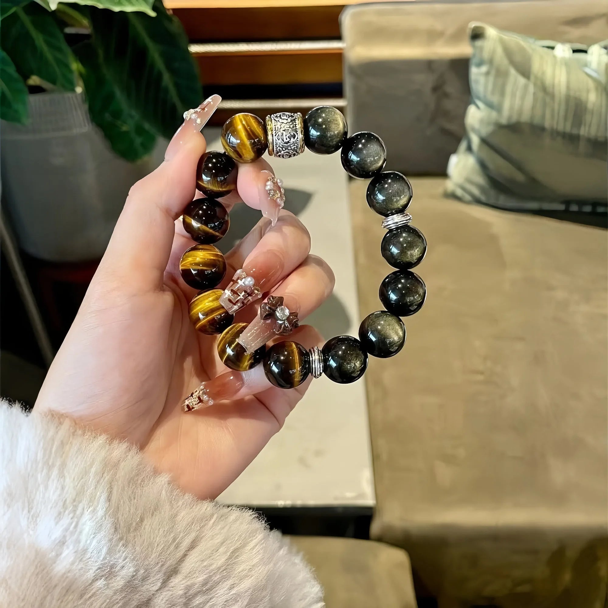 Golden Mantra Obsidian Strand Bracelet