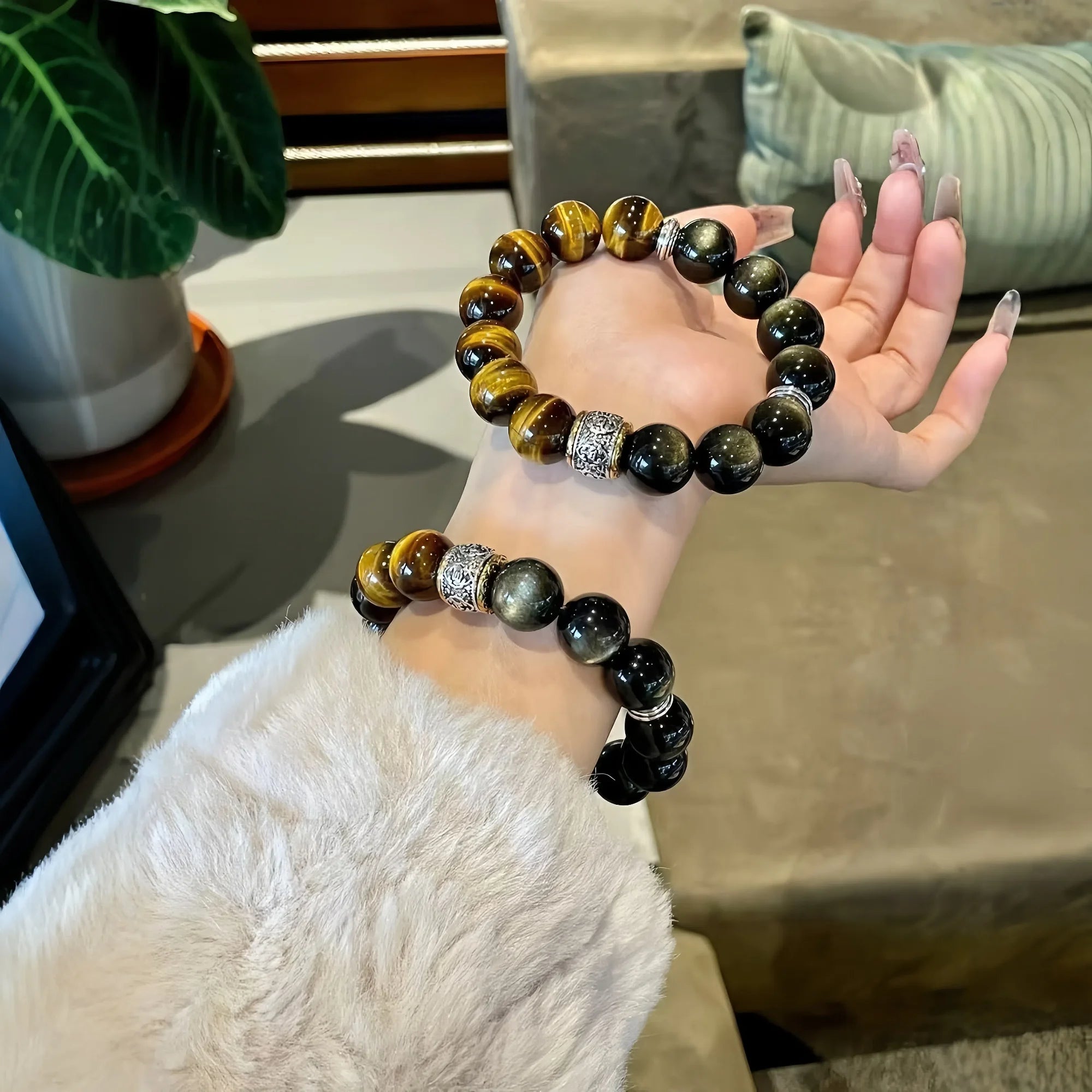 Golden Mantra Obsidian Strand Bracelet