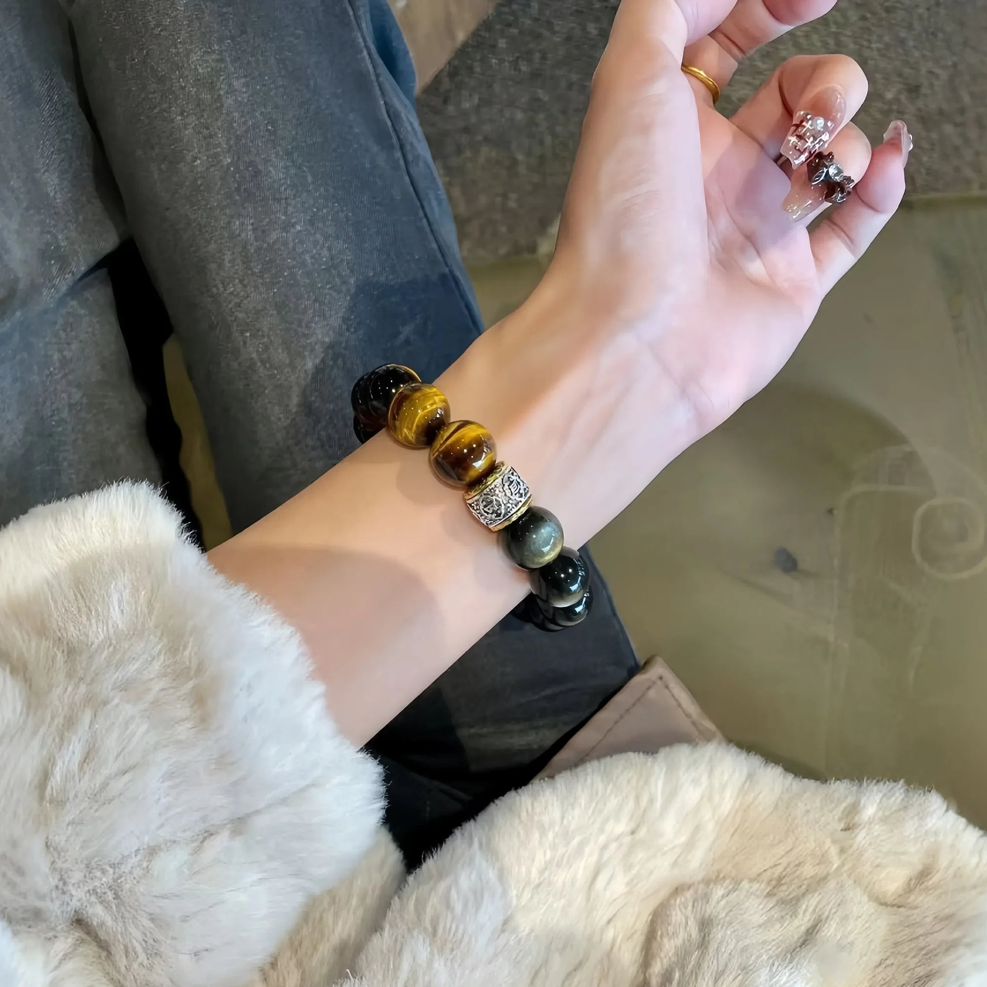 Golden Mantra Obsidian Strand Bracelet