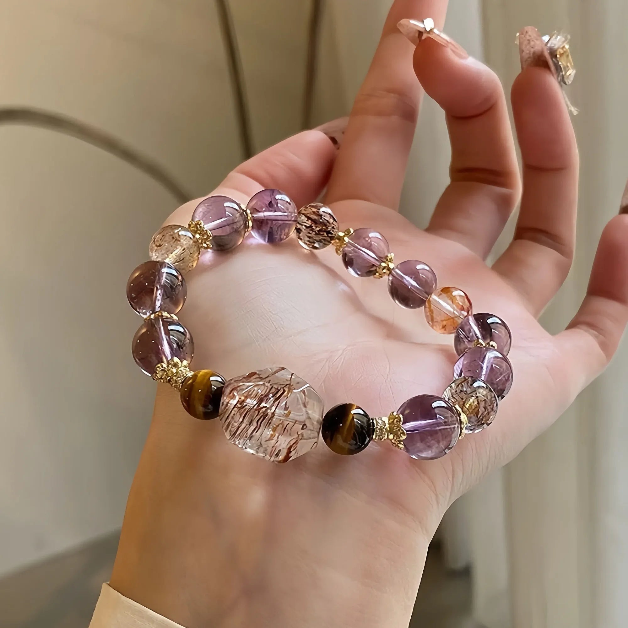 Grounding Triad Obsidian Super Seven Tiger's Eye Crystal Bracelet