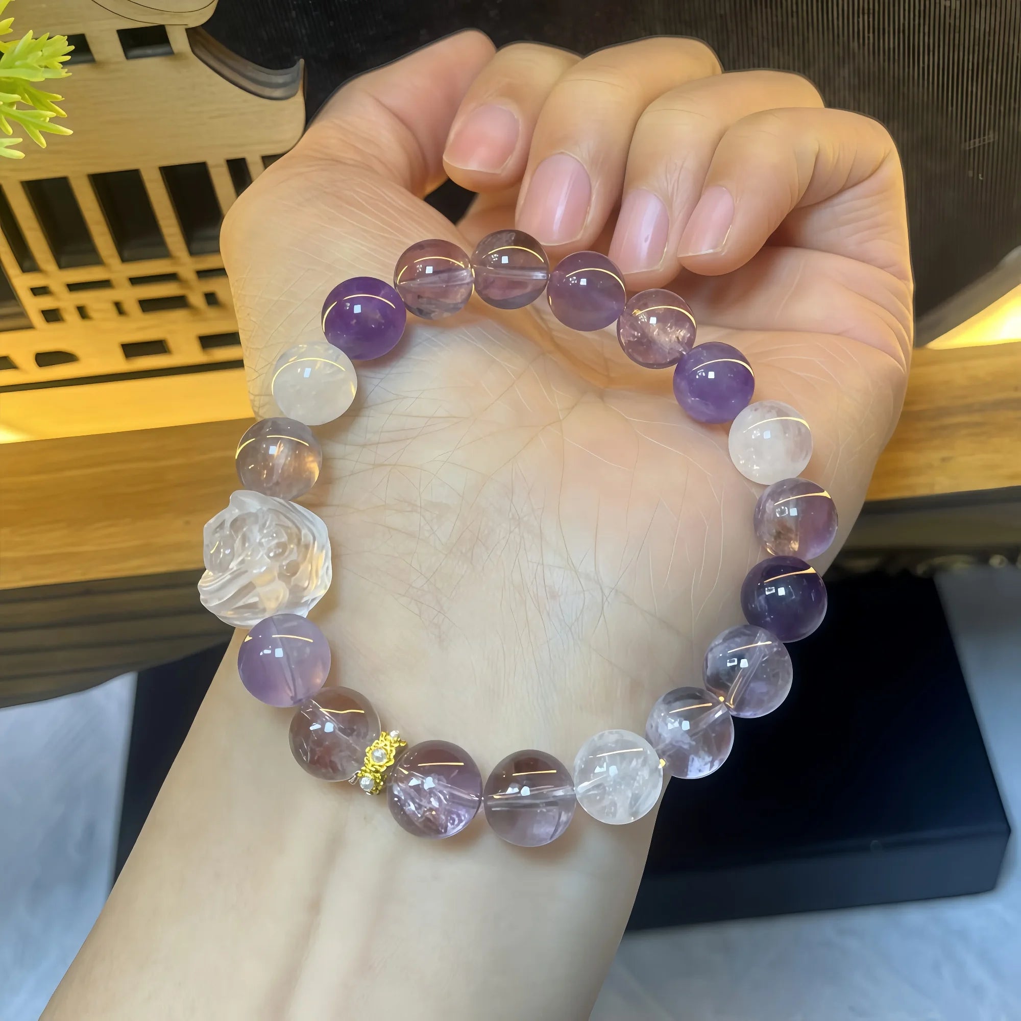 Harmonic Fortune Amethyst & Rose Quartz Bracelet with Pixiu