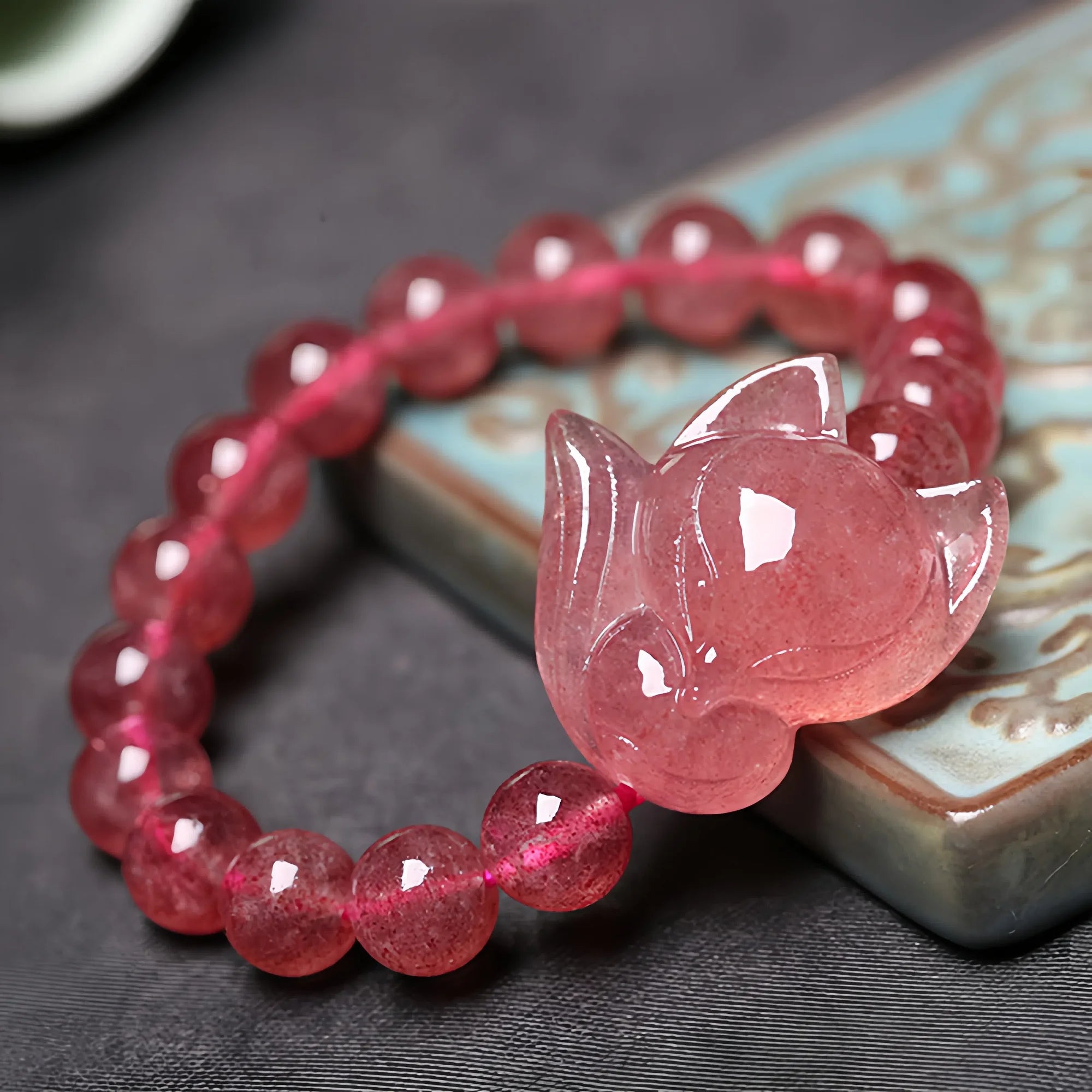 Heart Harmony Strawberry Quartz Fox Bracelet