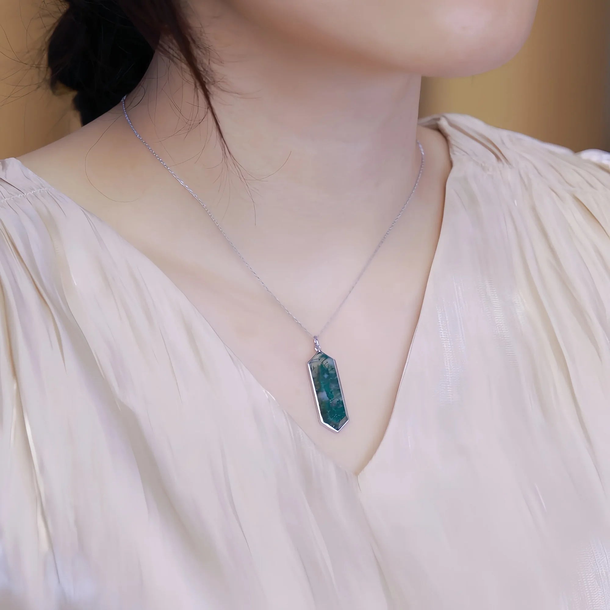 Hexagonal Moss Agate Necklace