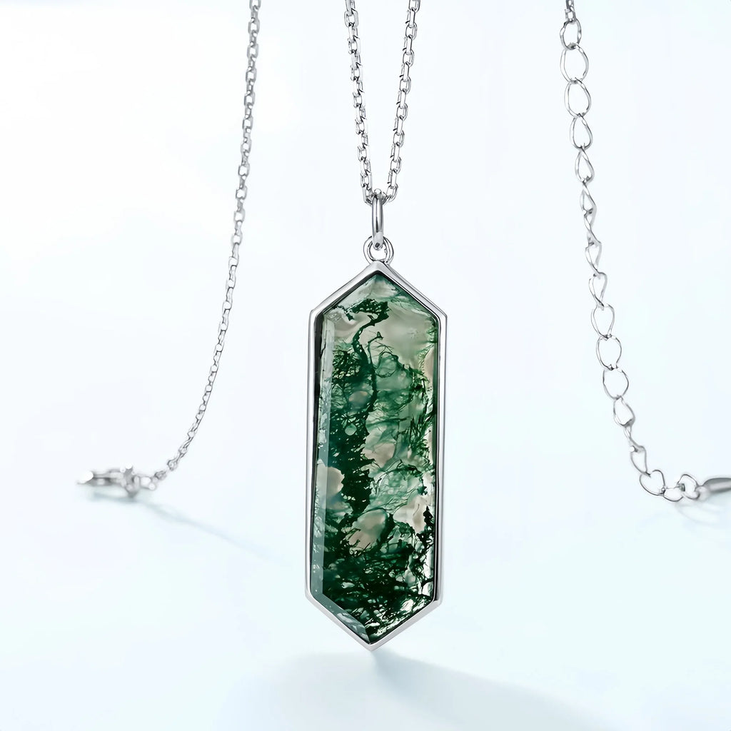 Hexagonal Moss Agate Necklace