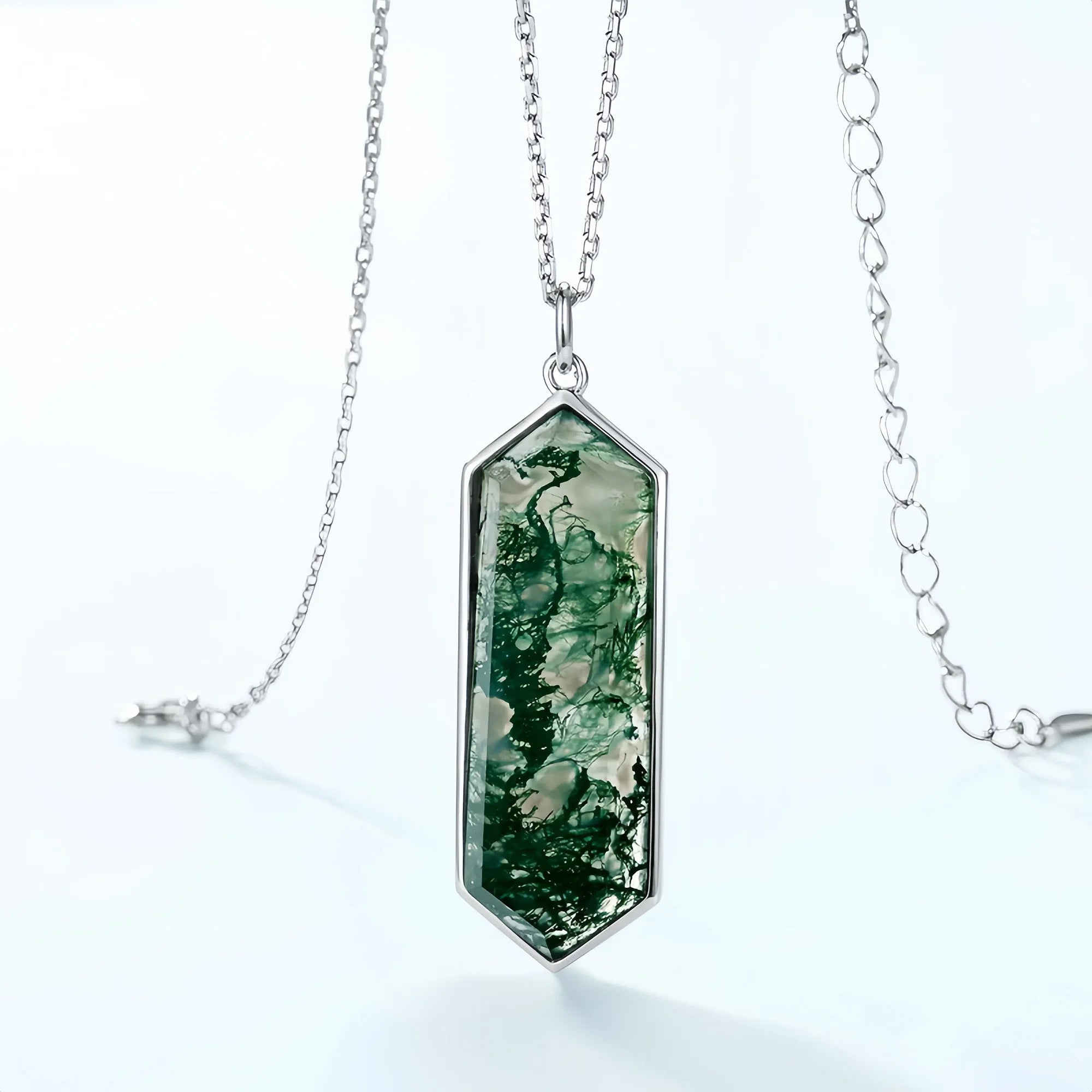 Hexagonal Moss Agate Necklace