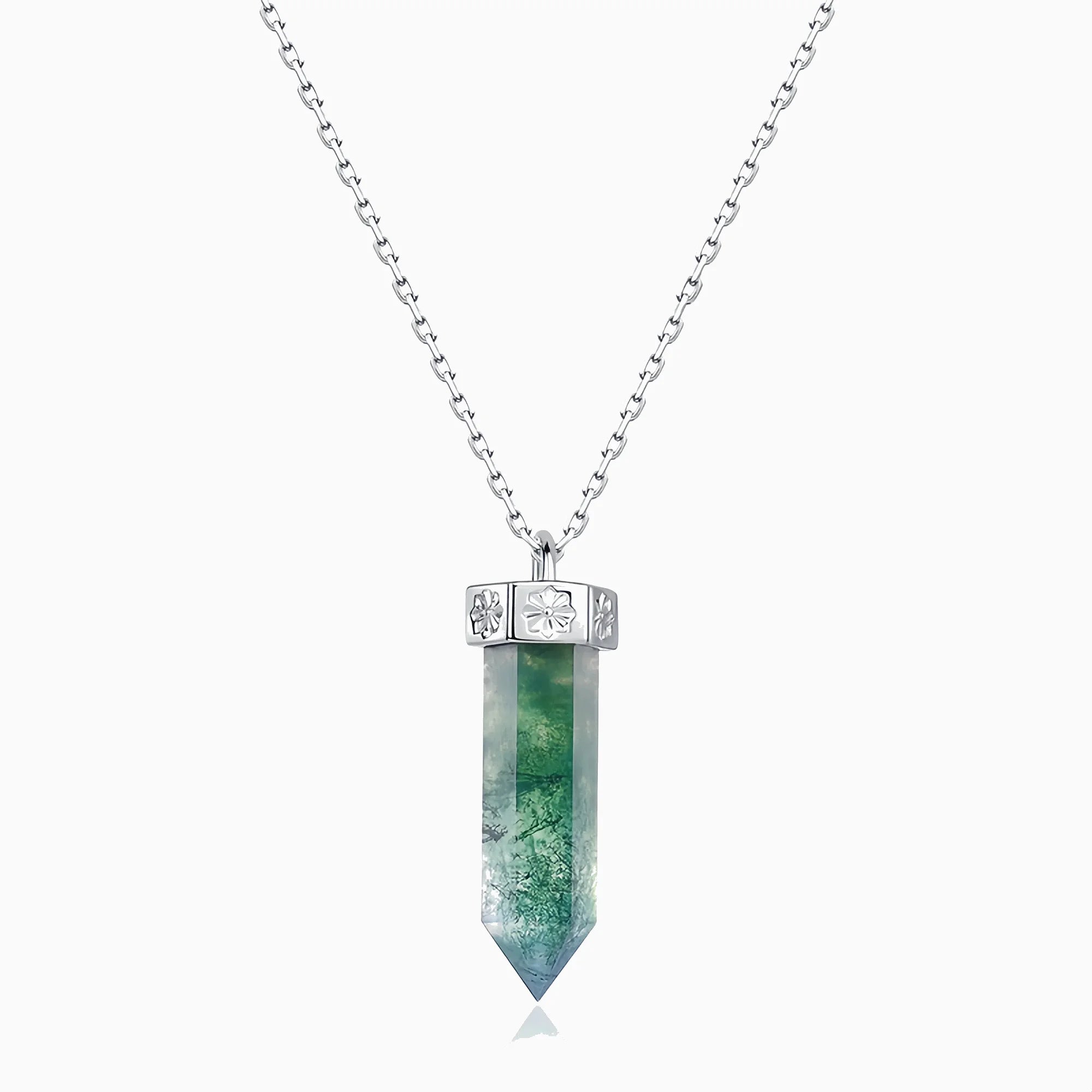 Hexagonal Moss Agate Pendant Necklace
