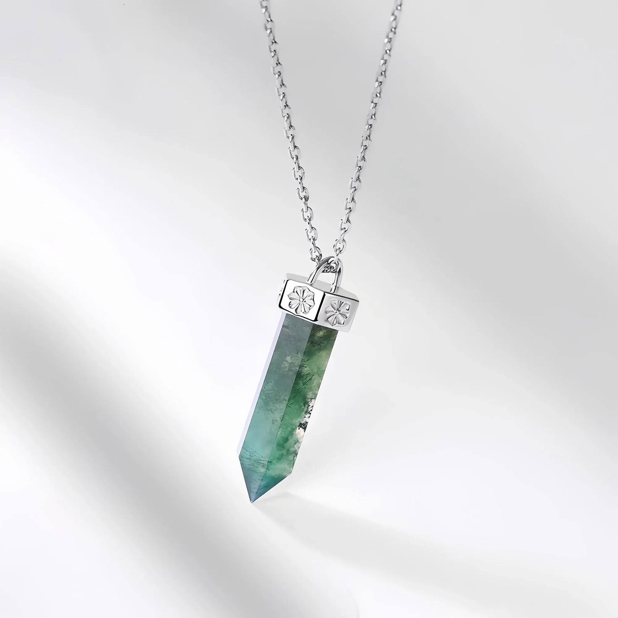 Hexagonal Moss Agate Pendant Necklace