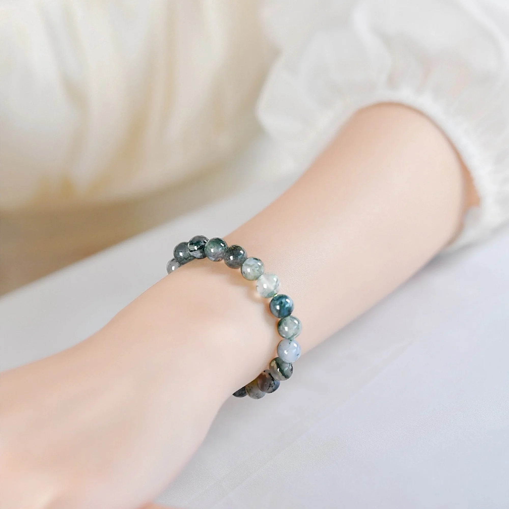 Icy Moss Agate 8mm Bead Bracelet