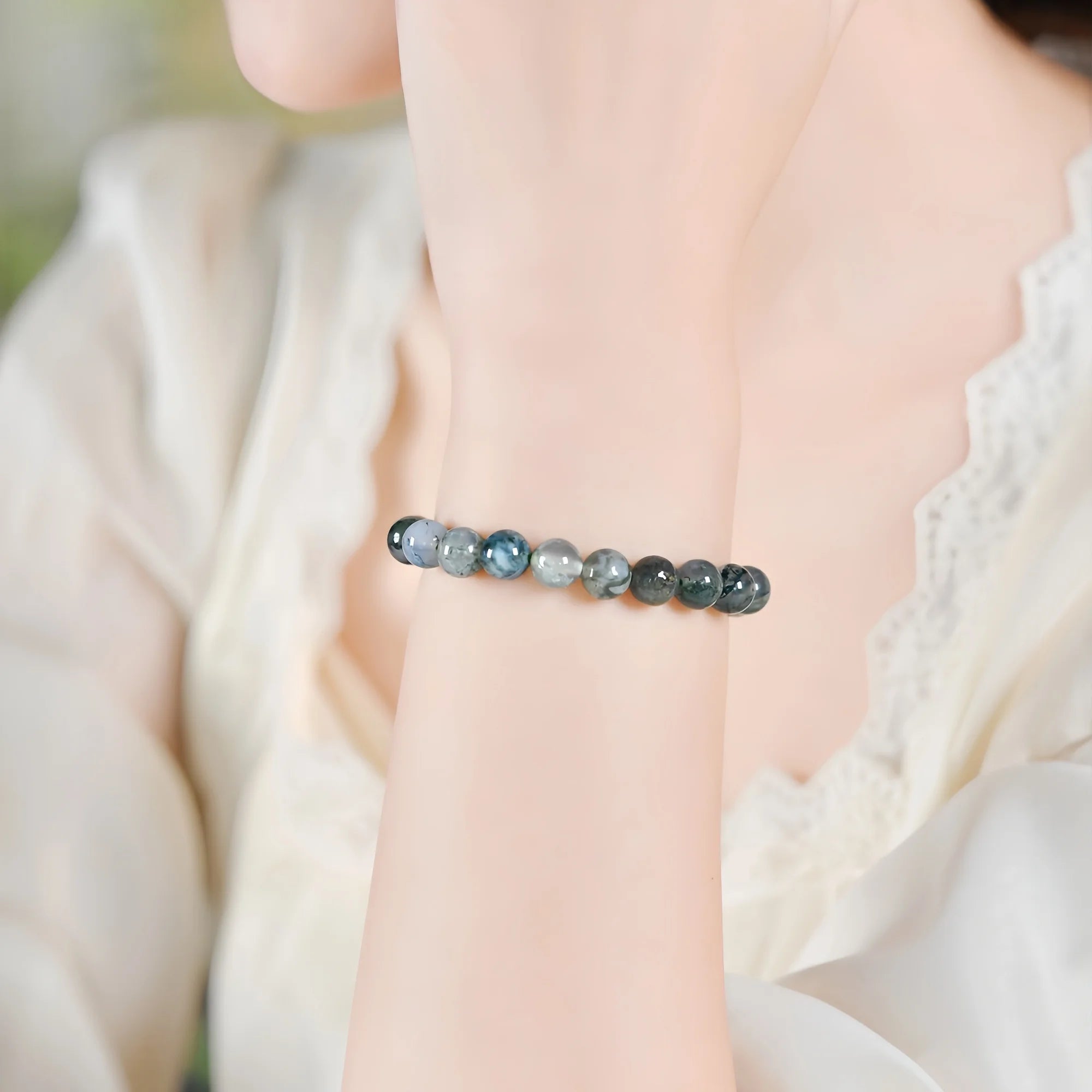 Icy Moss Agate 8mm Bead Bracelet