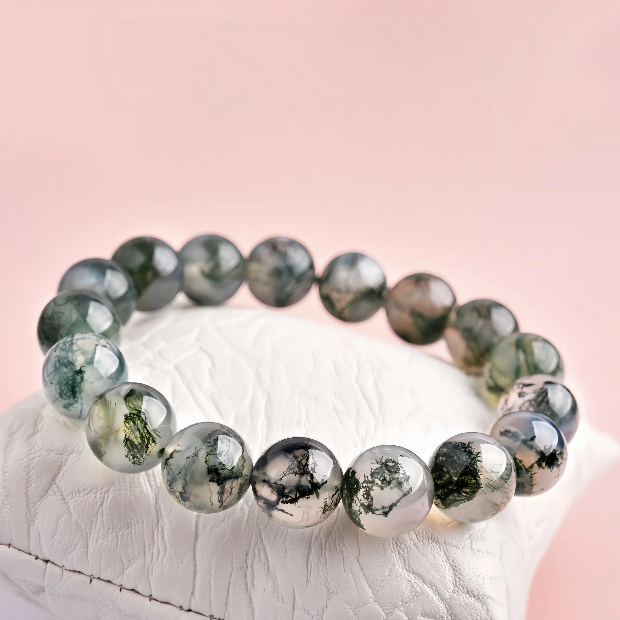 Icy Moss Agate 8mm Bead Bracelet
