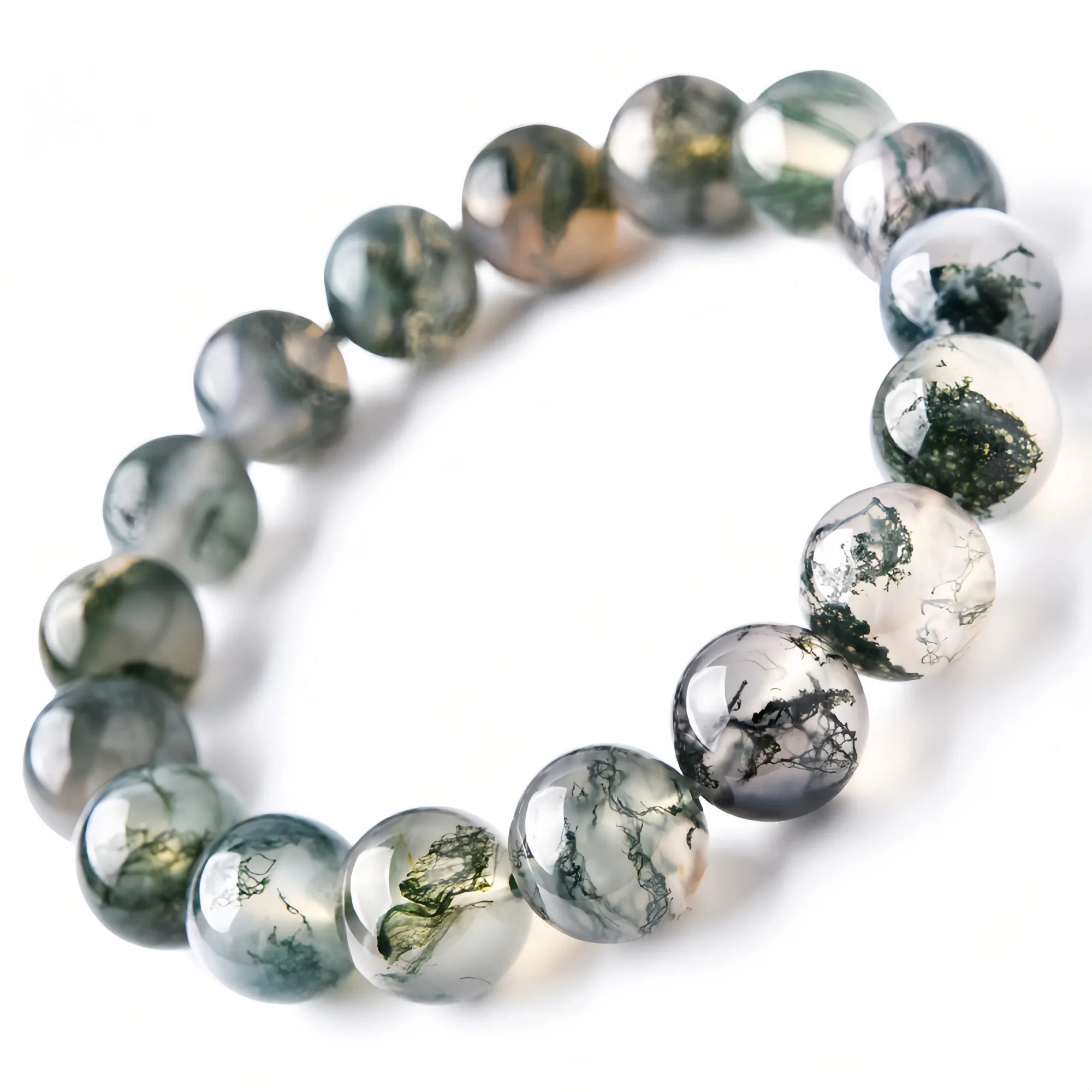 Icy Moss Agate 8mm Bead Bracelet