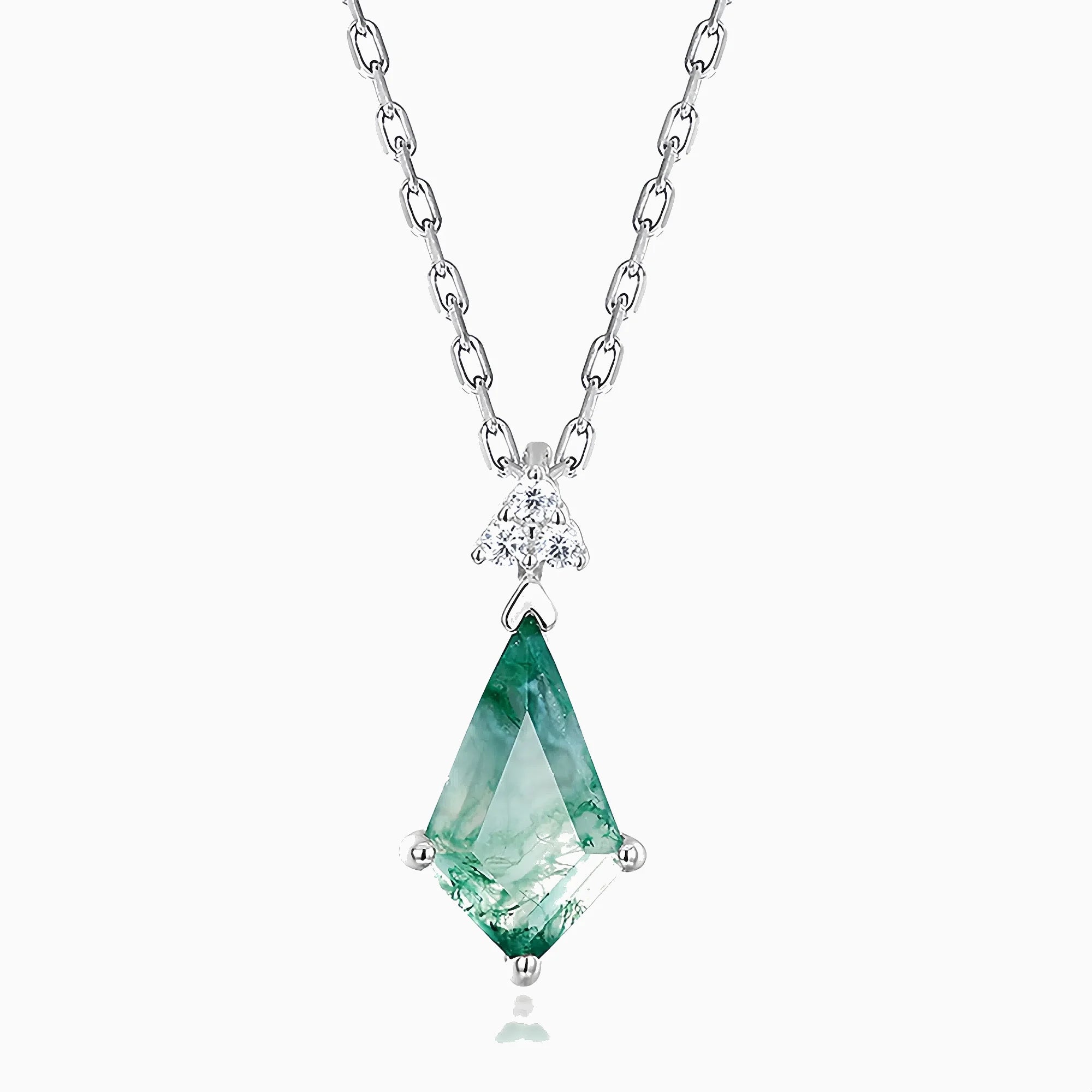 Kite Cut Moss Agate Diamond Pendant Necklace