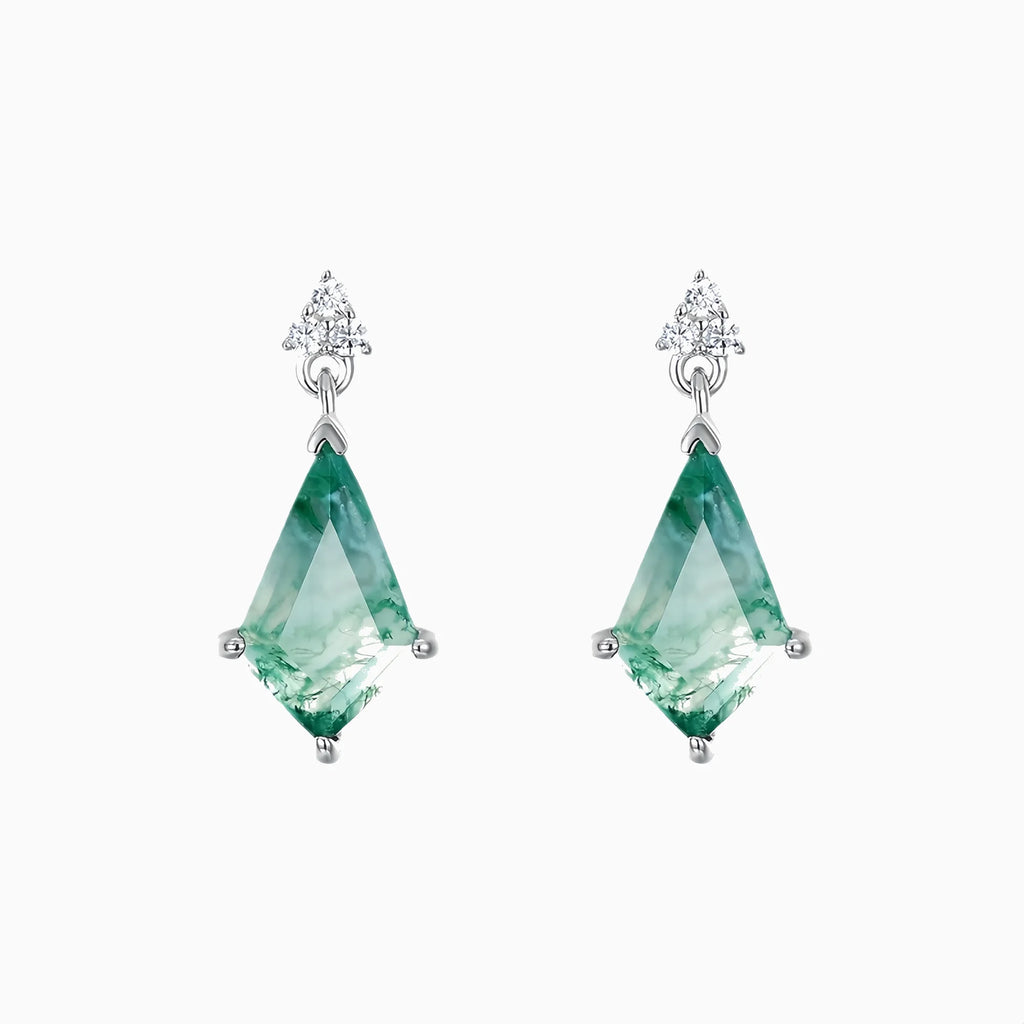 Kite Cut Moss Agate Drop Earrings